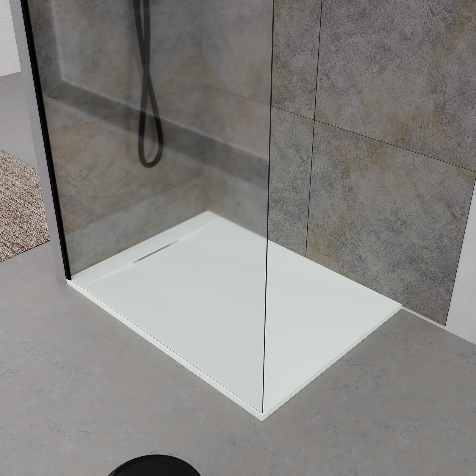 Receveur 120x90x3cm extra-plat en polybéton blanc mat effet pierre - redécoupable - liana