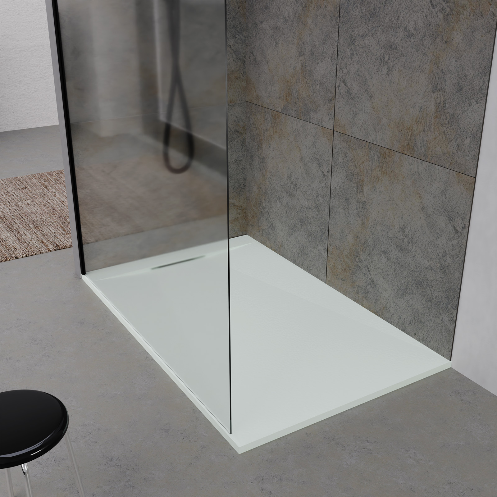 Receveur 140x80x3cm extra-plat en polybéton blanc mat effet pierre - redécoupable - liana