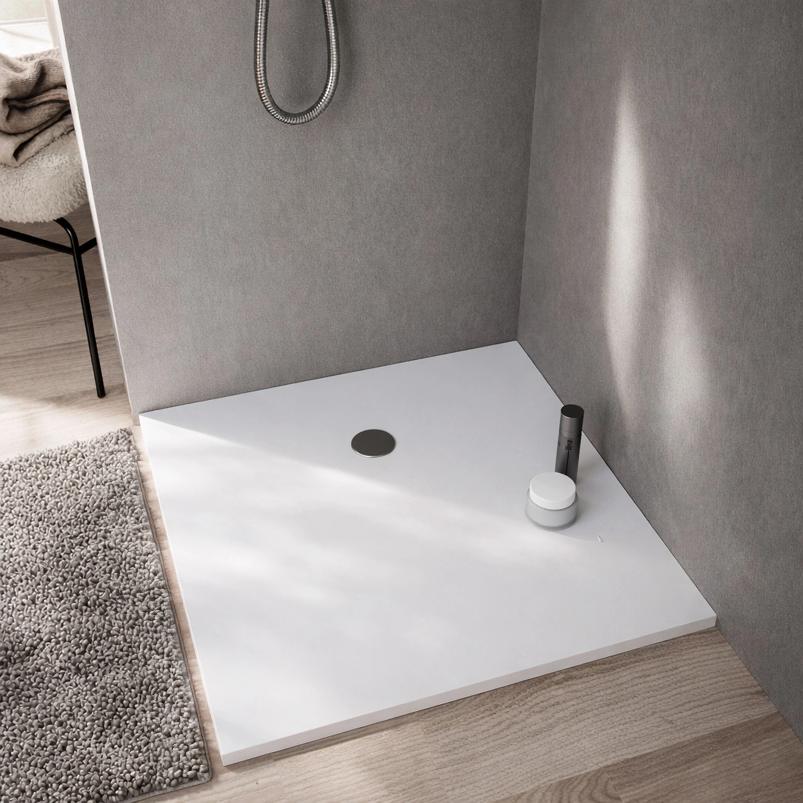 Receveur 90x90x2.2cm Extra-plat en Polybéton Blanc Mat Effet Soft-touch - Redécoupable - NELSON