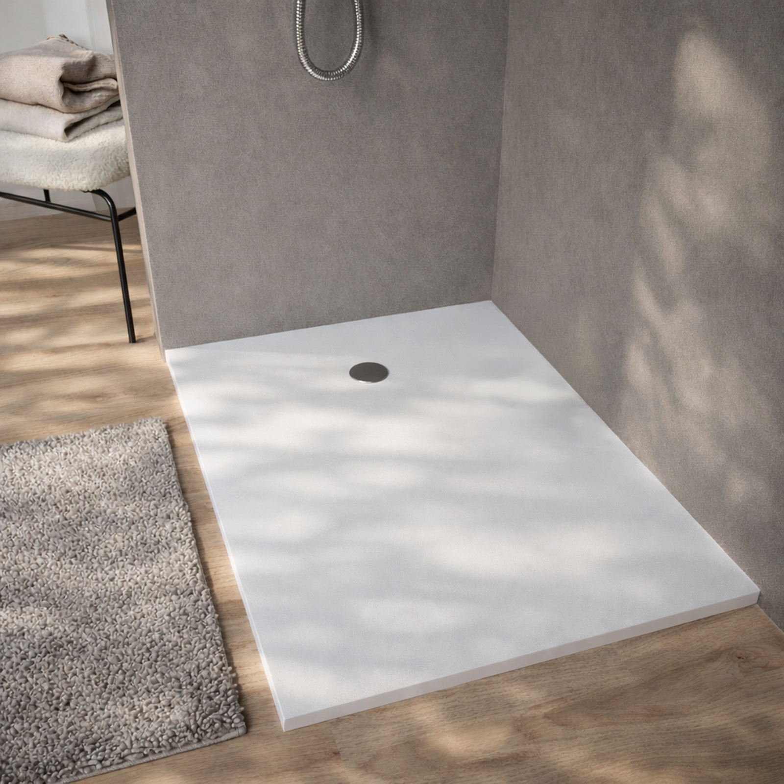 Receveur 120x90x2.6cm Extra-plat en Polybéton Blanc Mat Effet Soft-touch - Redécoupable - NELSON