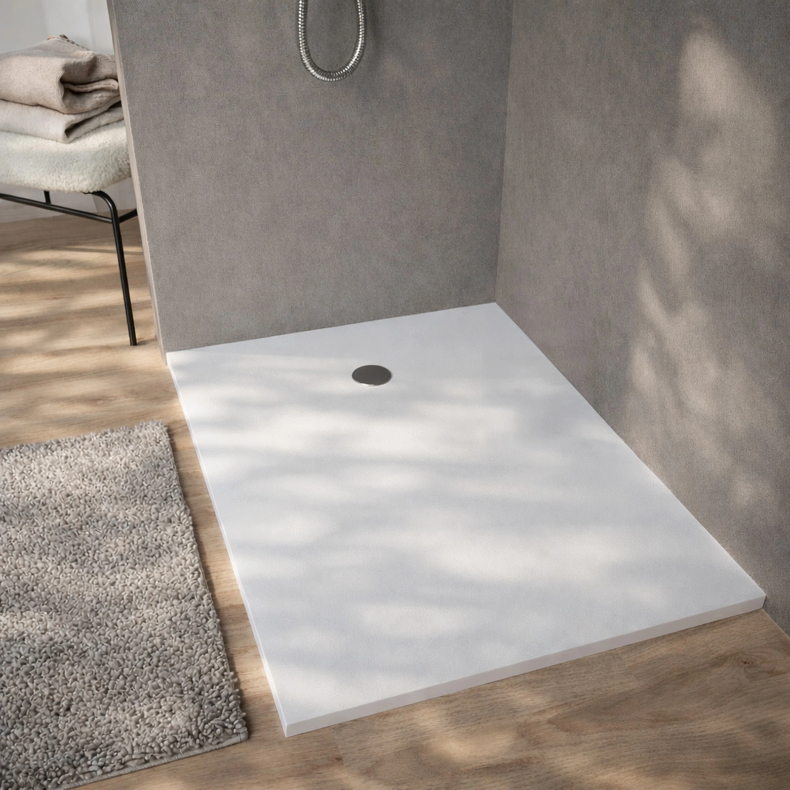 Receveur 140x90x2.9cm Extra-plat en Polybéton Blanc Mat Effet Soft-touch - Redécoupable - NELSON
