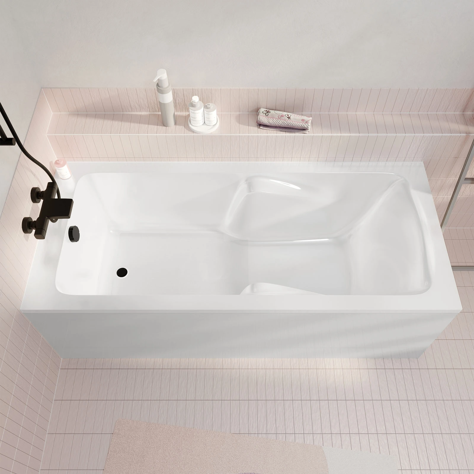 Baignoire rectangulaire 180x80x54cm avec zone de douche - Acrylique et ABS Blanc brillant