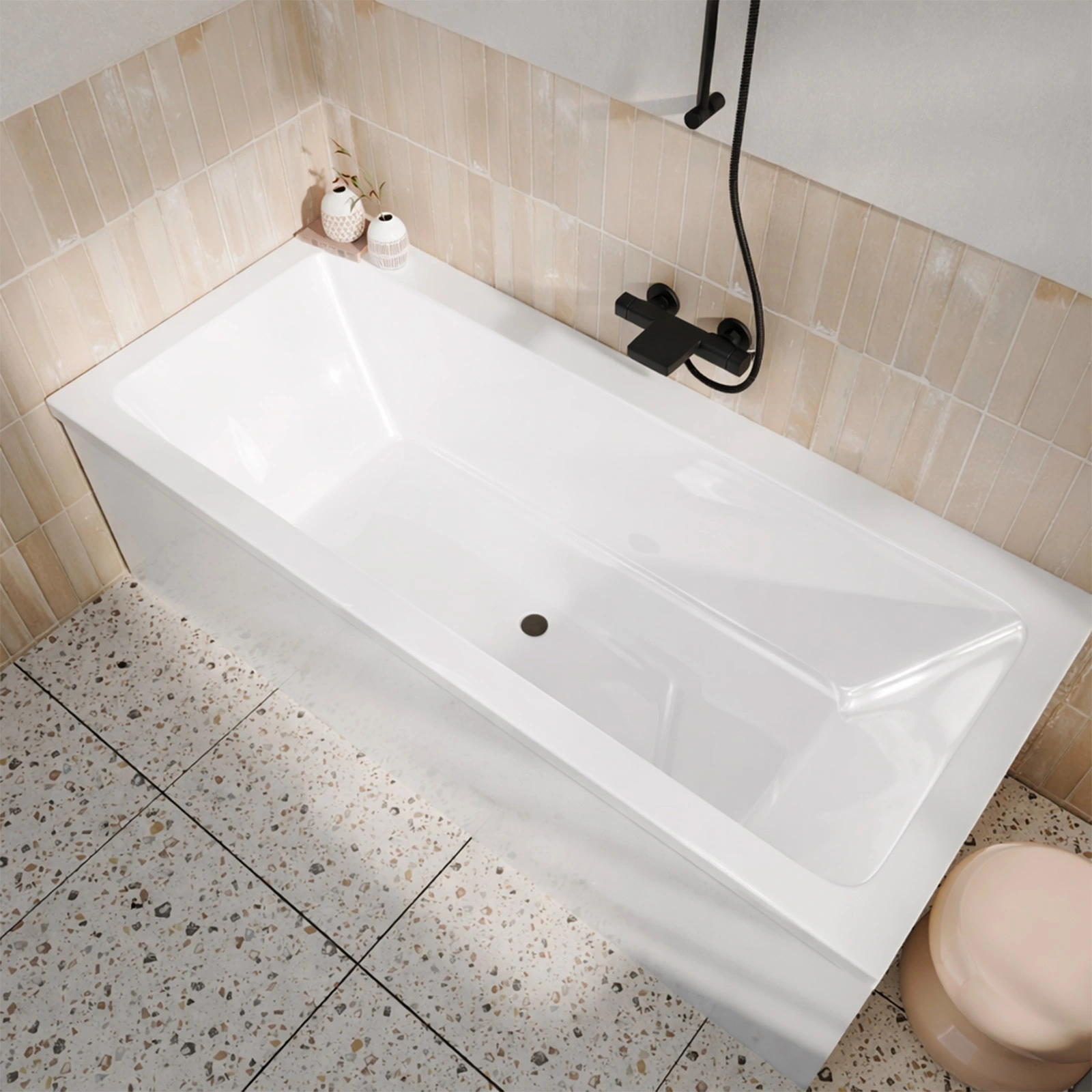 Baignoire rectangulaire duo 180x80x54cm - 100% acrylique blanc brillant - Lignes droites