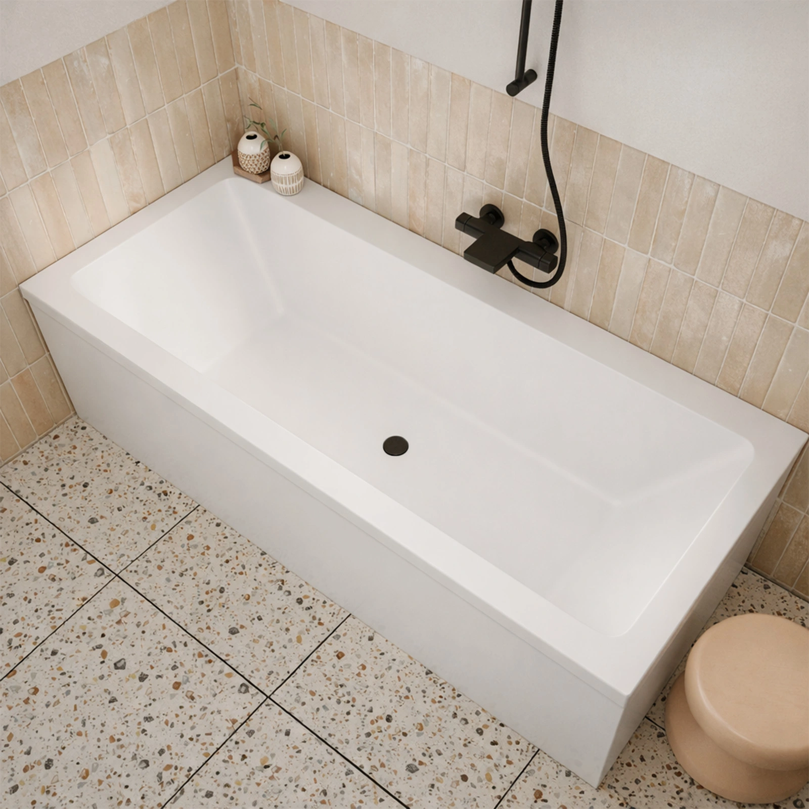 Baignoire rectangulaire duo 180x80x54cm - 100% acrylique blanc mat - Lignes droites
