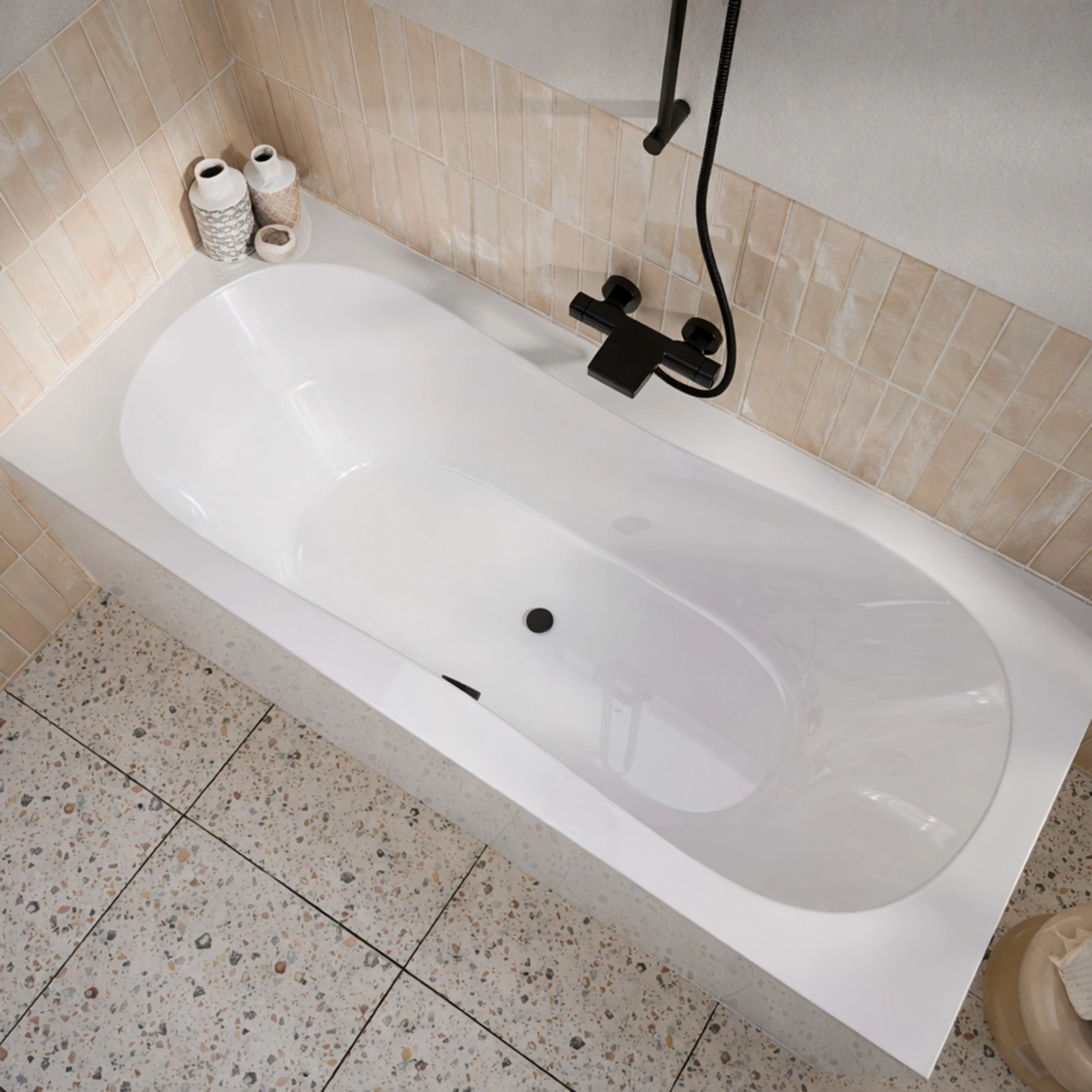Baignoire rectangulaire duo 180x80x54cm - 100% acrylique blanc brillant - Lignes arrondies