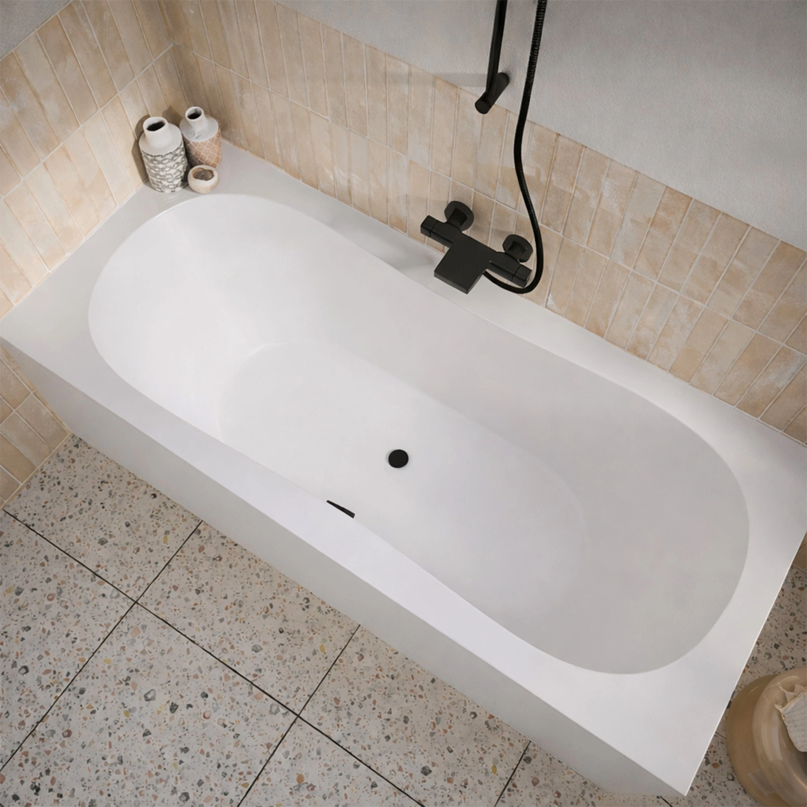 Baignoire rectangulaire duo 180x80x54cm - 100% acrylique blanc mat - Lignes arrondies