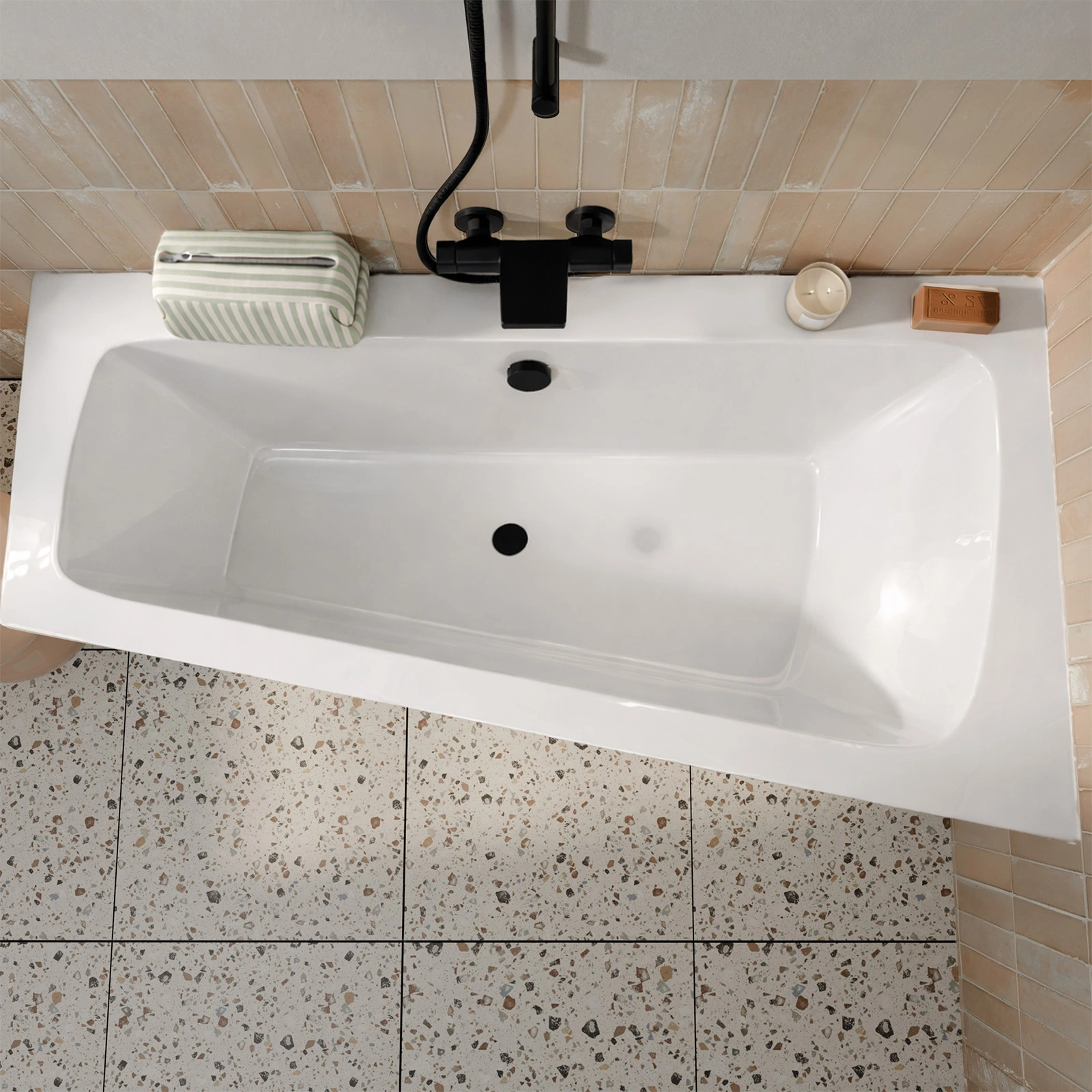 Baignoire asymétrique gauche 160x85x54 cm - 100% acrylique blanc brillant