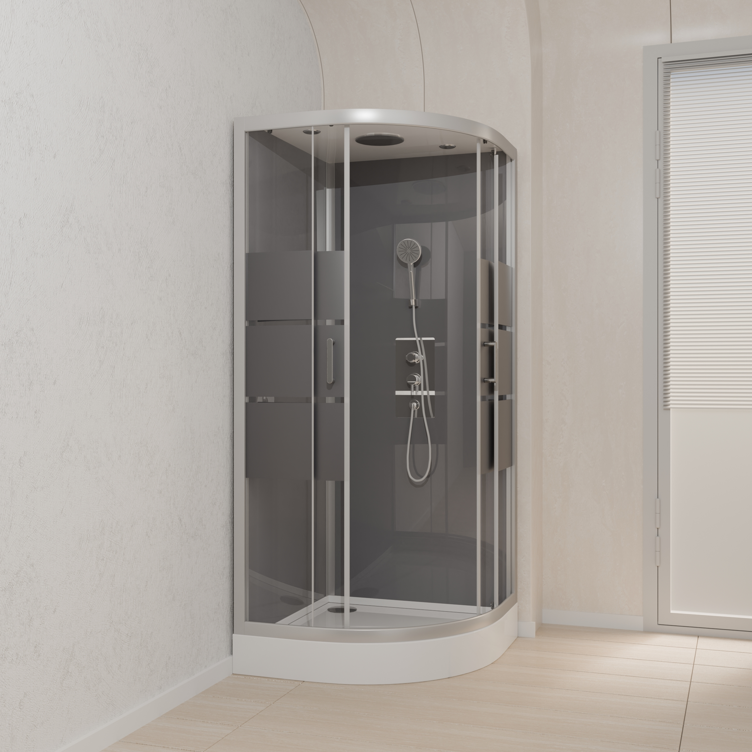 Cabine de douche 1/4 de cercle 90x90x215cm avec bande depolie - SILVERY STRIPE ROUND