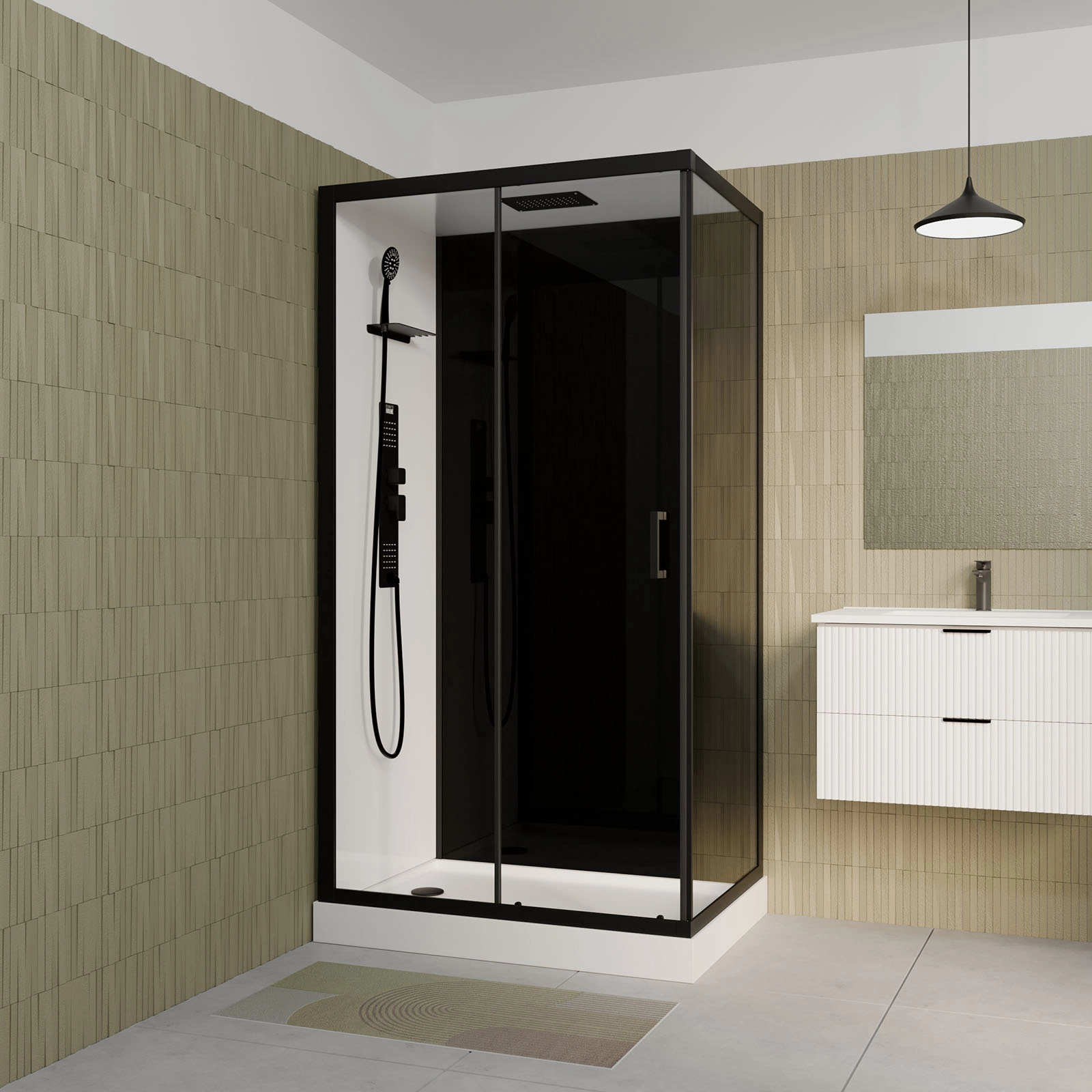 Cabine de douche 110x80x215cm - Verre Trempé - Mitigeur Noir - DUALITY 4 RECTANGLE