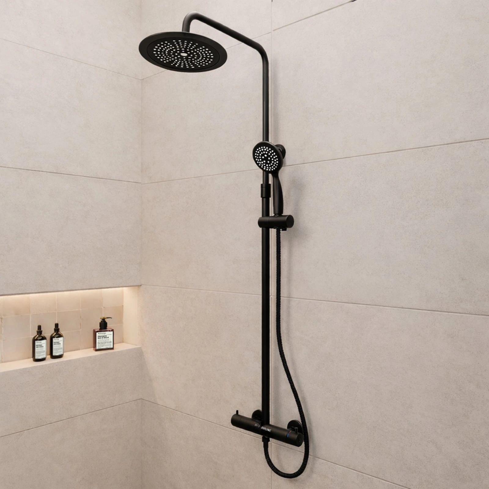 Colonne de douche Thermostatique finition Noire Mate - 133x28x52 cm - MOLLY BLACK