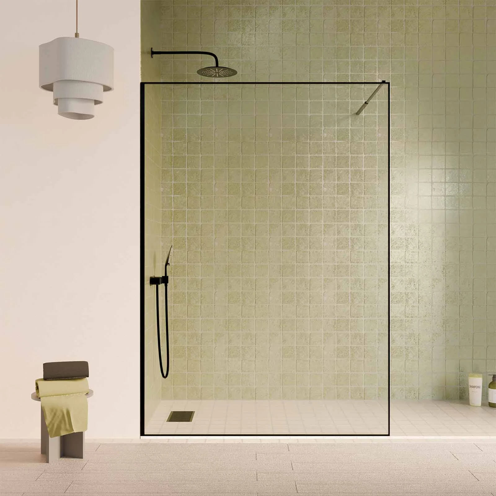 Paroi de Douche 140x200cm - Verre Anticalcaire - Encadrement Ultra-Fin - Finition Noir Mat - LEA