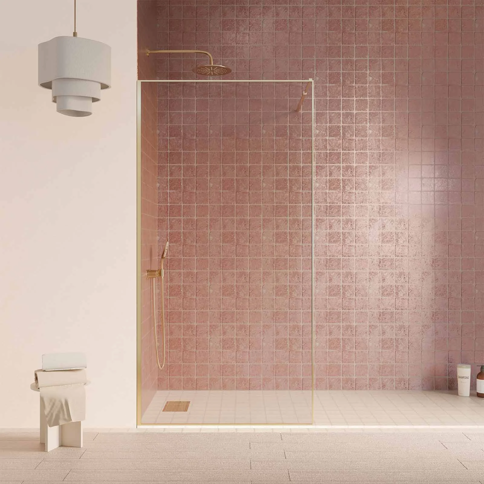 Paroi de Douche 90x200cm - Verre Anticalcaire - Encadrement Ultra-Fin - Finition Or Brossé - LEA