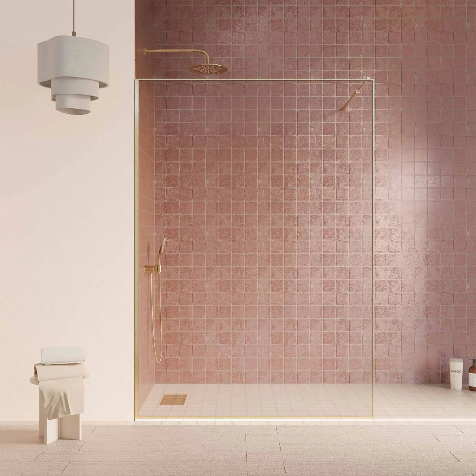 Paroi de Douche 140x200cm - Verre Anticalcaire - Encadrement Ultra-Fin - Finition Or Brossé - LEA