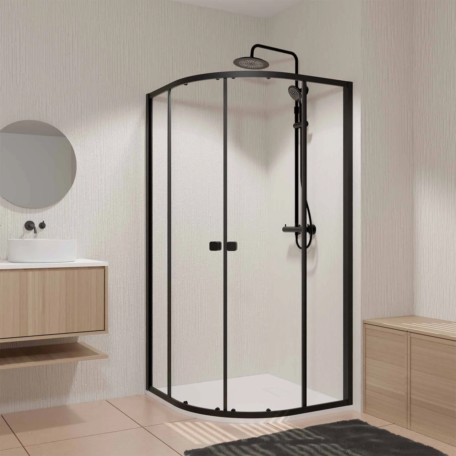 Ensemble portes de douche coulissantes quart de cercle Noir 90x90x185cm - BLACK SLIDE 90