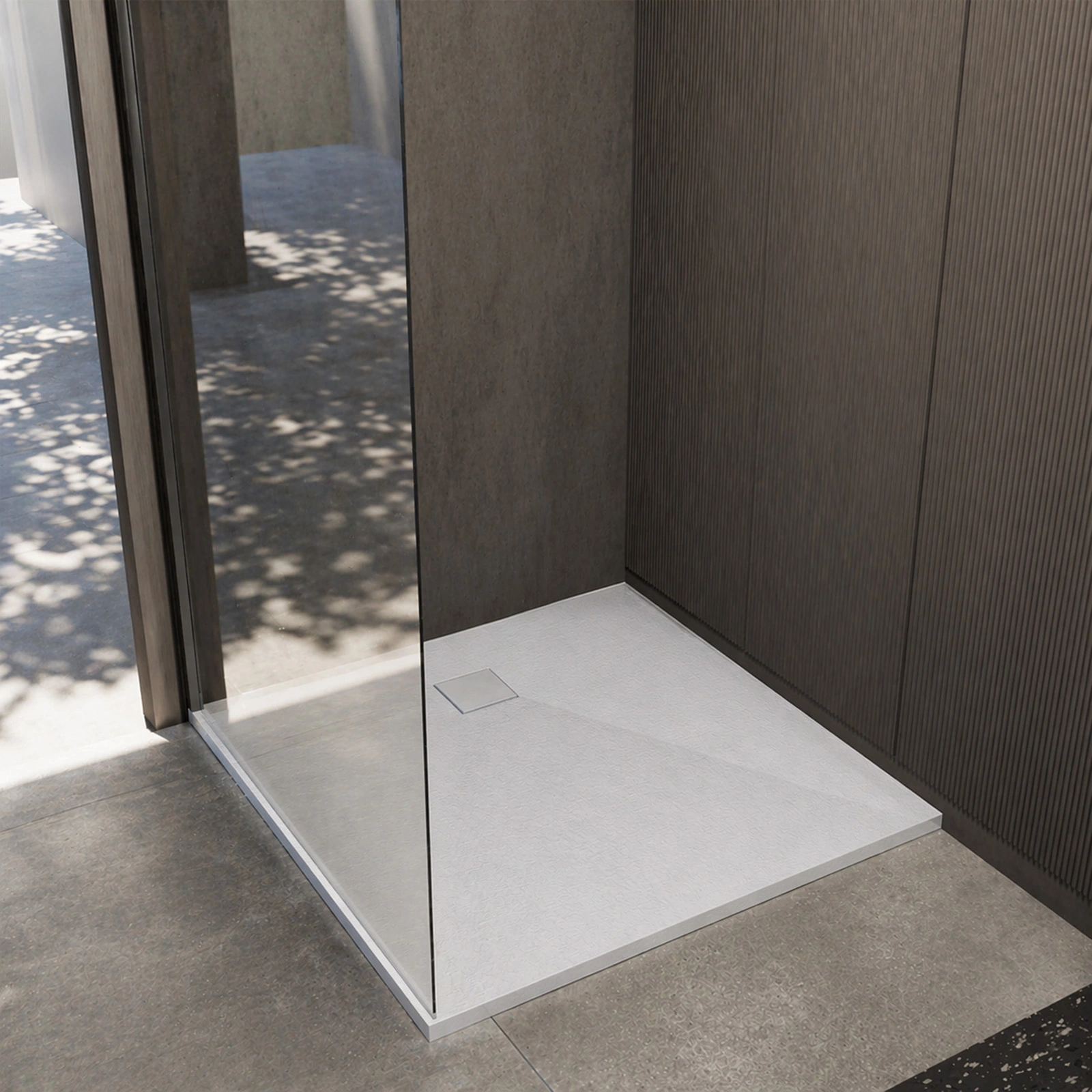 Receveur de douche 90x90x2.6 cm en SMC Finition Ardoise - Blanc Mat - ROCK 2 WHITE