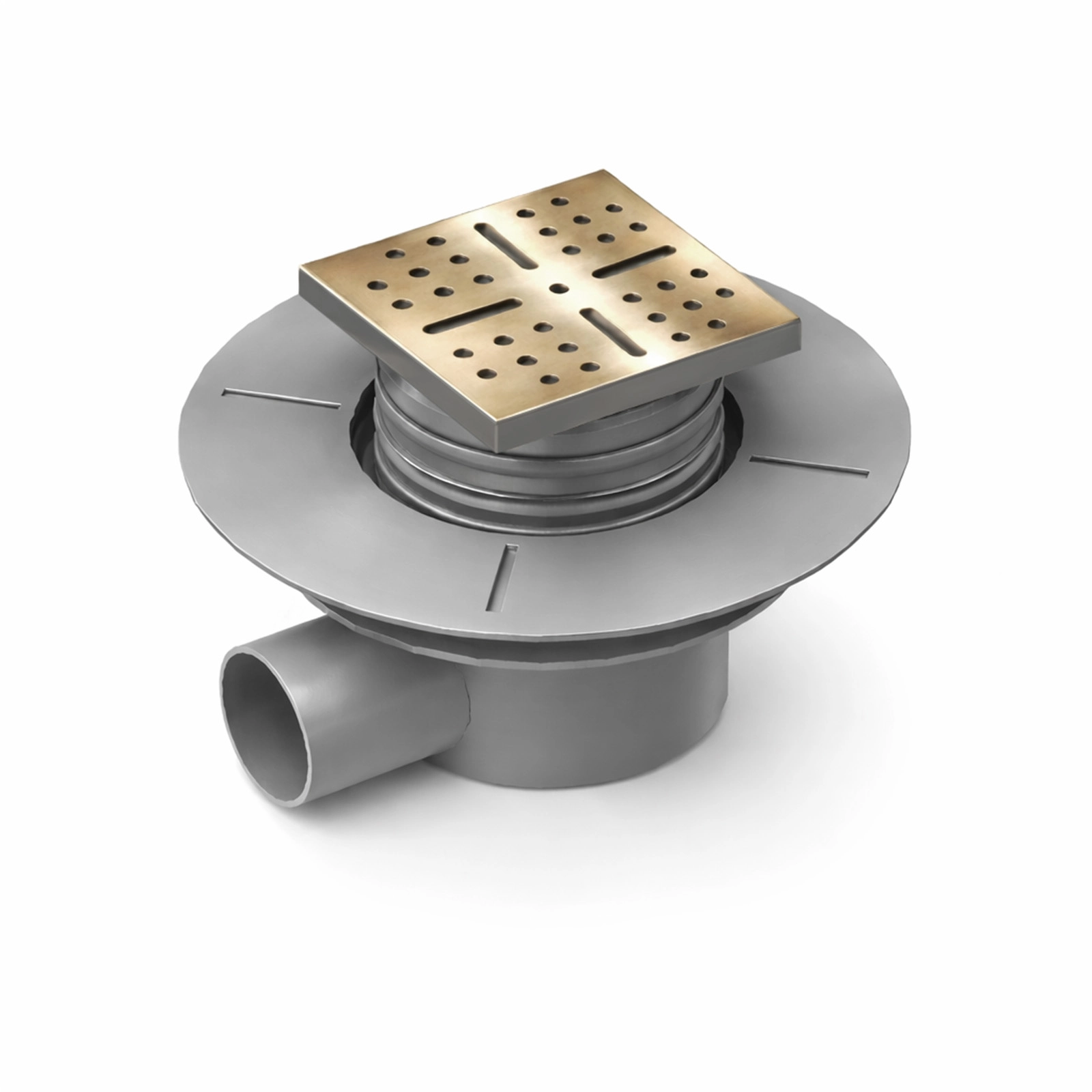 Bonde à sortie HORIZONTALE pour receveur à carreler RAINY - Grille Inox Dorée