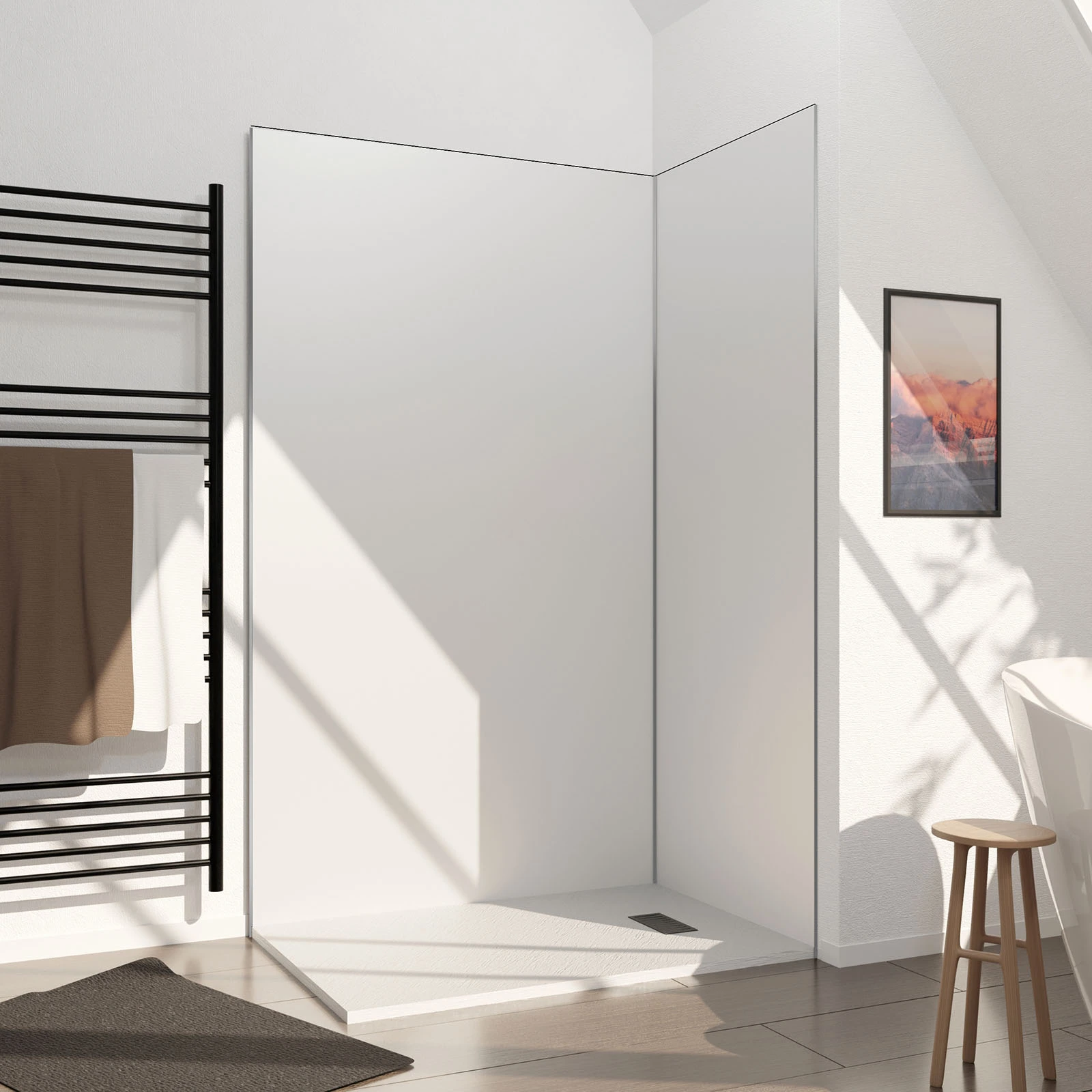 Lot de 2 Panneaux Muraux Aluminium Blanc 80+120 x 210 cm avec Profilés Chrome - WALL'IT