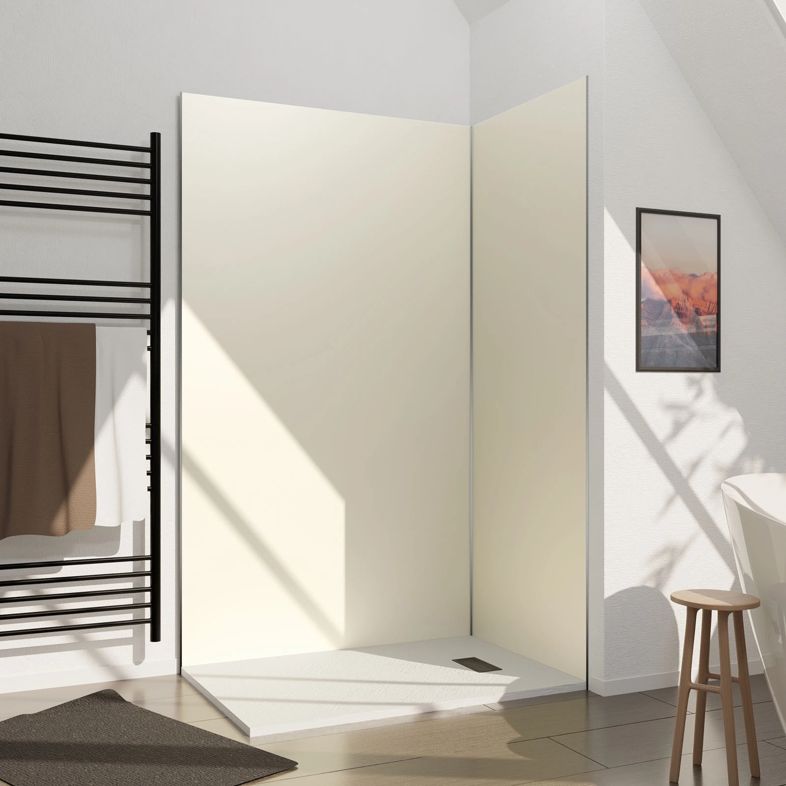 Lot de 2 Panneaux Muraux Aluminium Ivoire 80+120 x 210 cm avec Profilés Chrome - WALL'IT