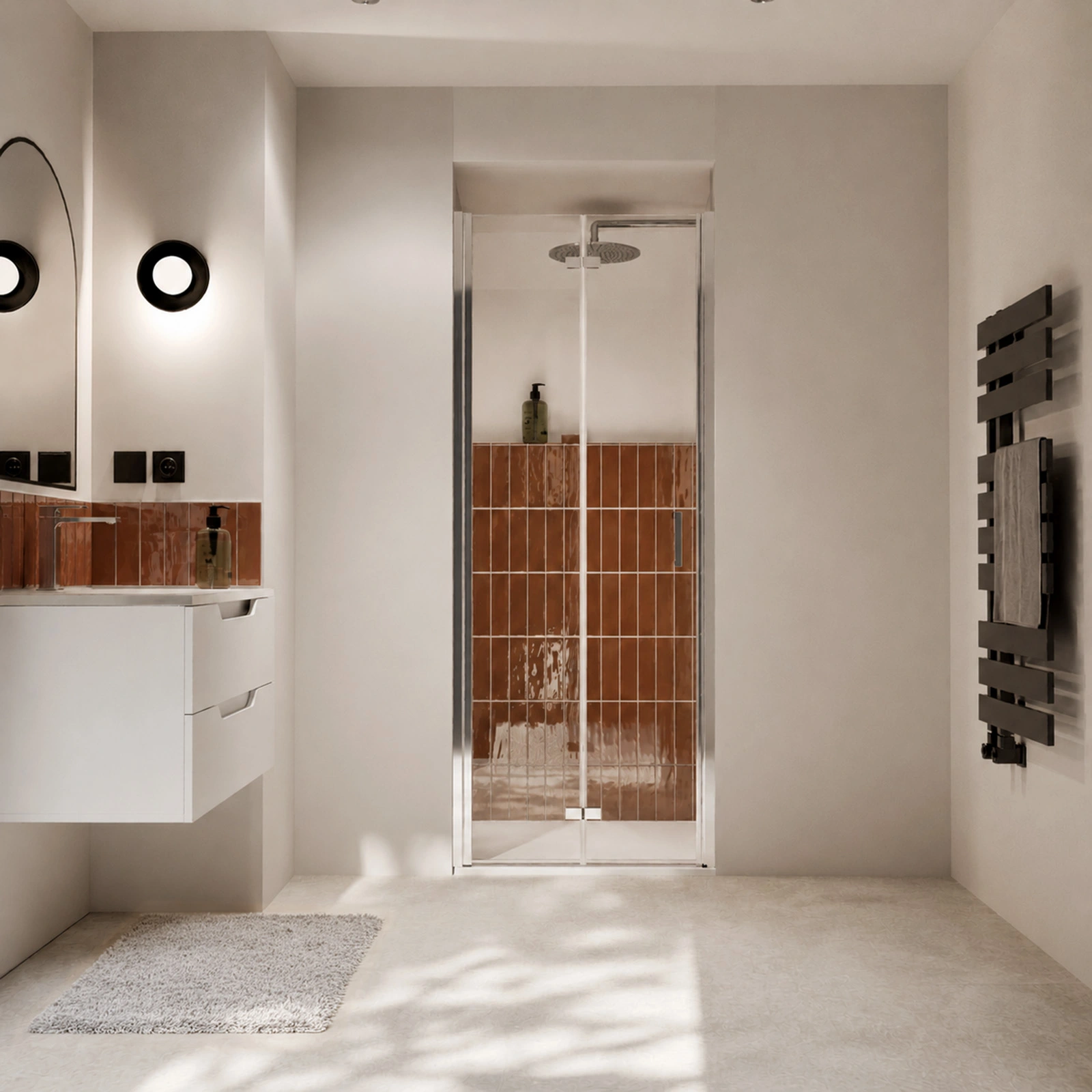 Porte de douche pivotante pliante double sens avec charnières 80x195 cm - Profilé Chrome - ORIANA