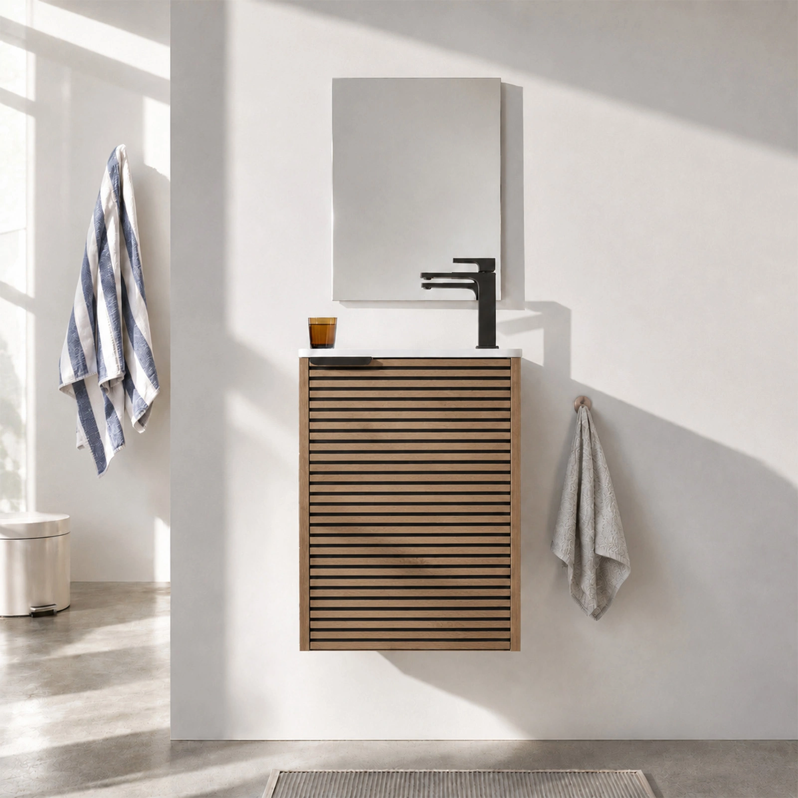 Ensemble Meuble Lave Mains Cranté Bois et Noir 40x50x22 cm - Vasque et Miroir - MALO