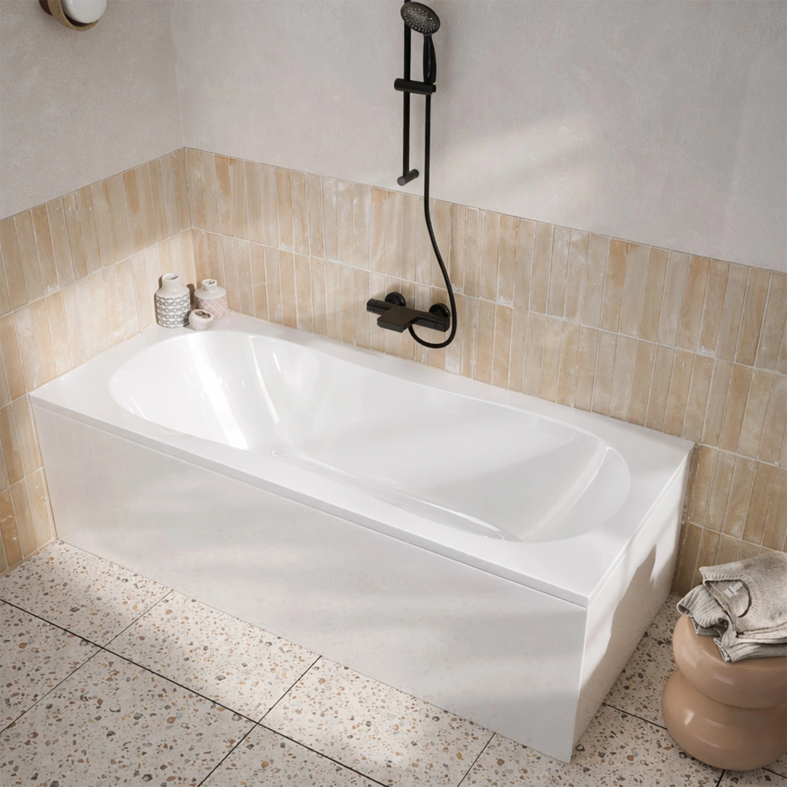 Pack Baignoire 180x80cm et 2 Tabliers recoupables - Blanc Brillant - Marina Round Duo