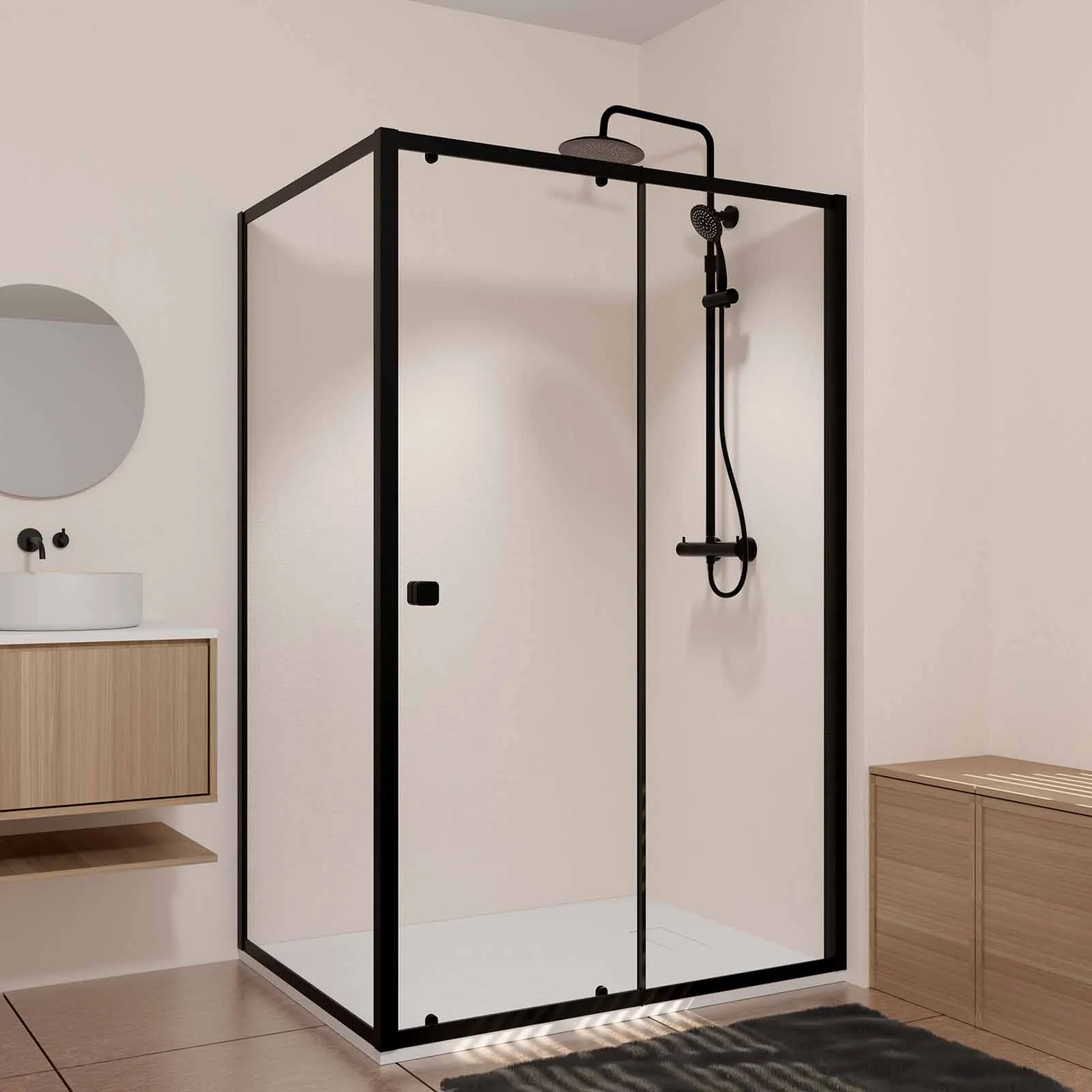 Porte de Douche Coulissante Extensible 120x185cm et Retour Fixe 80cm - Noir - BLACK SLIDE