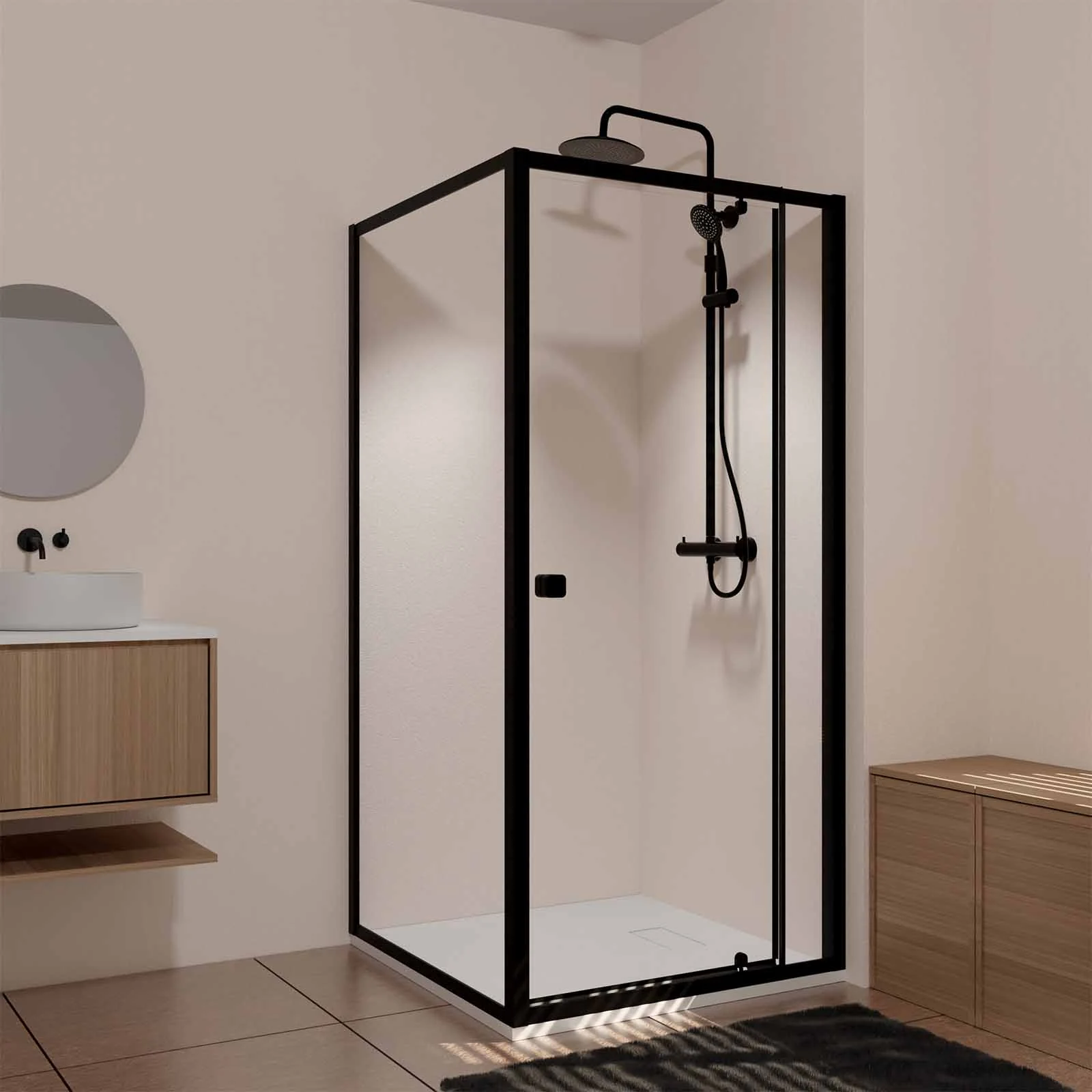 Porte de Douche Pivotante Extensible 78/90x185cm et Retour Fixe 80cm - Noir - BLACK SLIDE