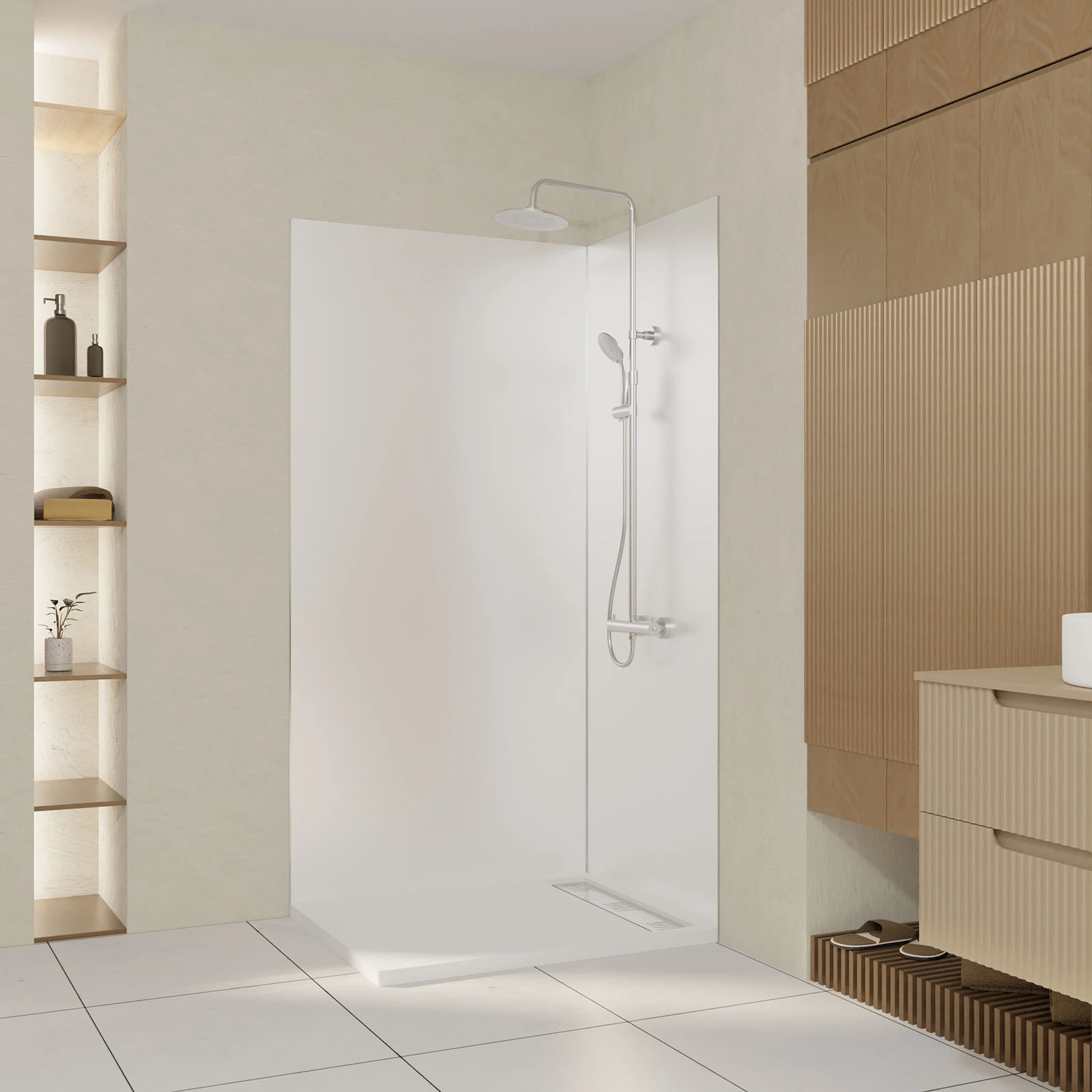 Pack 2 Panneaux Muraux en Aluminium Blanc 80+100x210 cm + Profilés Finition et Angle Chrome