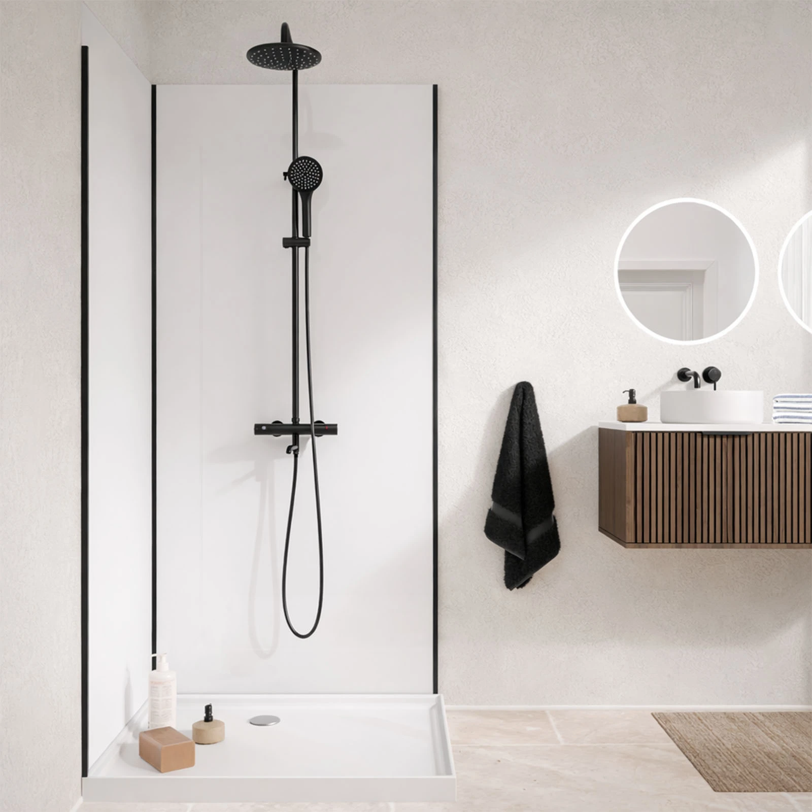 Pack 2 Panneaux Muraux en Aluminium Blanc 80+100x210cm + Profilés Noir - WALL'IT