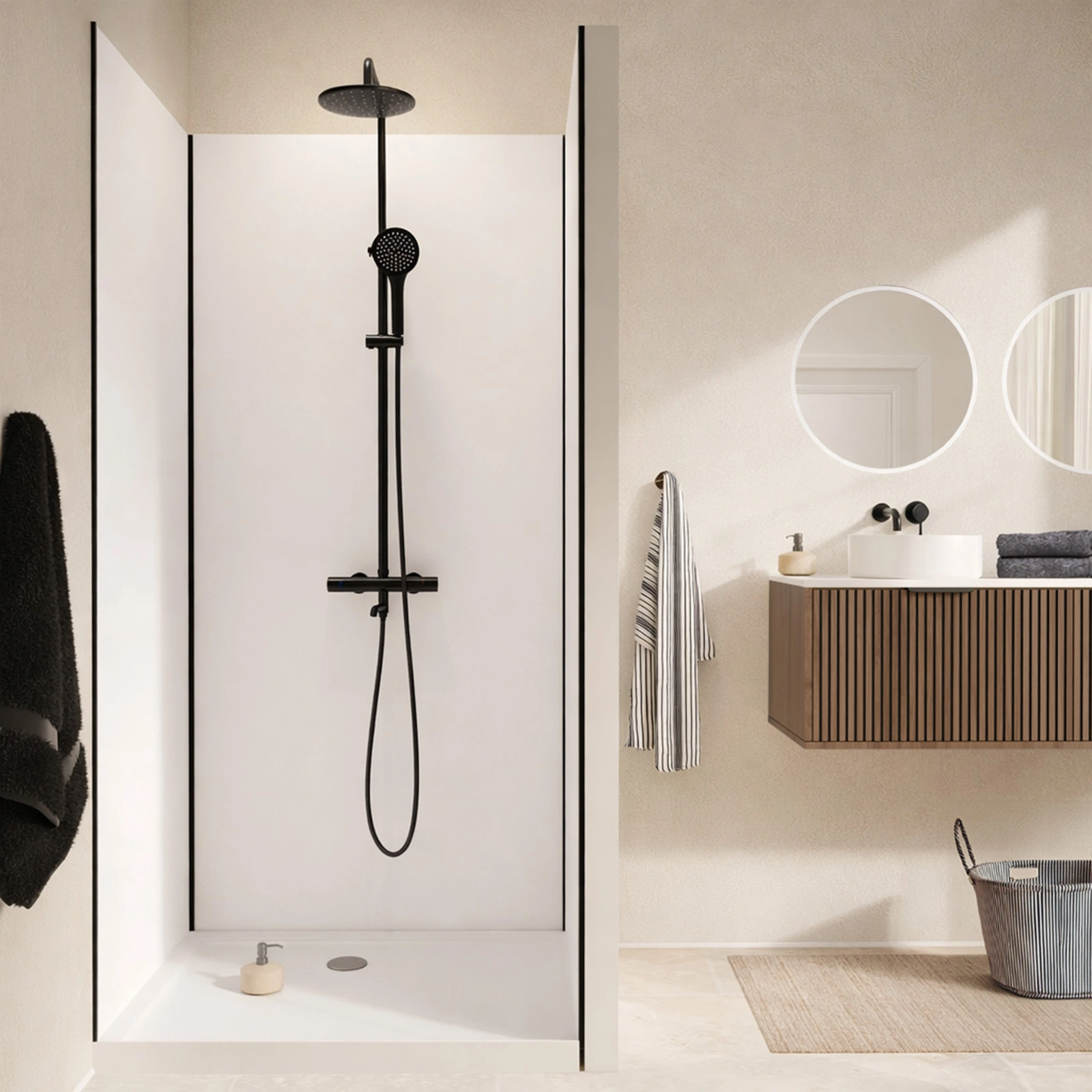 Pack de 3 Panneaux Muraux Aluminium Blanc 90+120+90x210 cm avec Profilés Noirs - WALL'IT