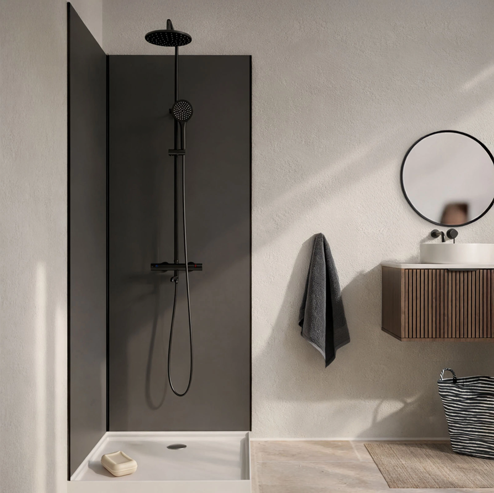 Pack 2 Panneaux Muraux en Aluminium Gris 90x210 cm + Profilés Noir - WALL'IT