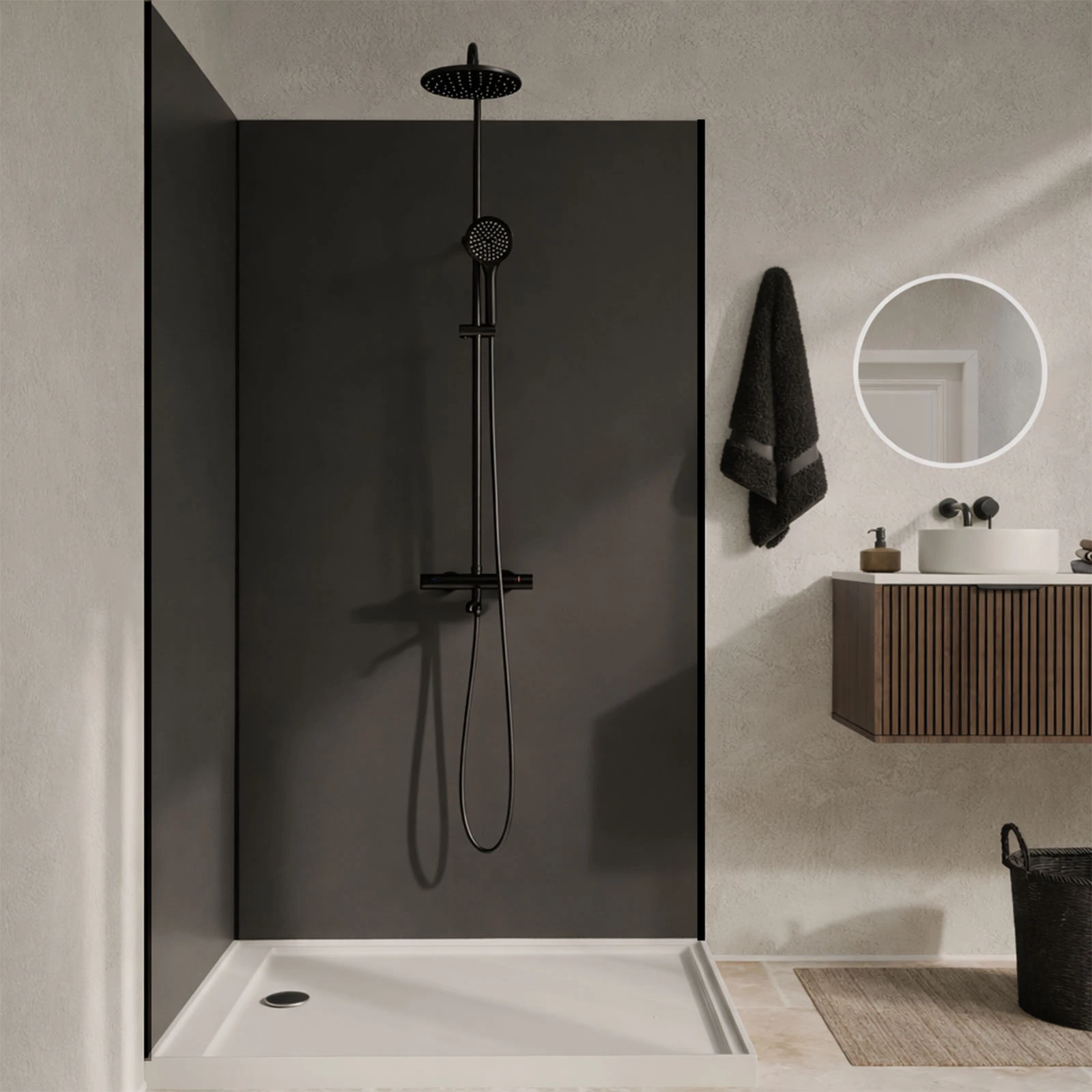 Pack 2 Panneaux Muraux en Aluminium Gris 90+120x210 cm + Profilés Noir - WALL'IT