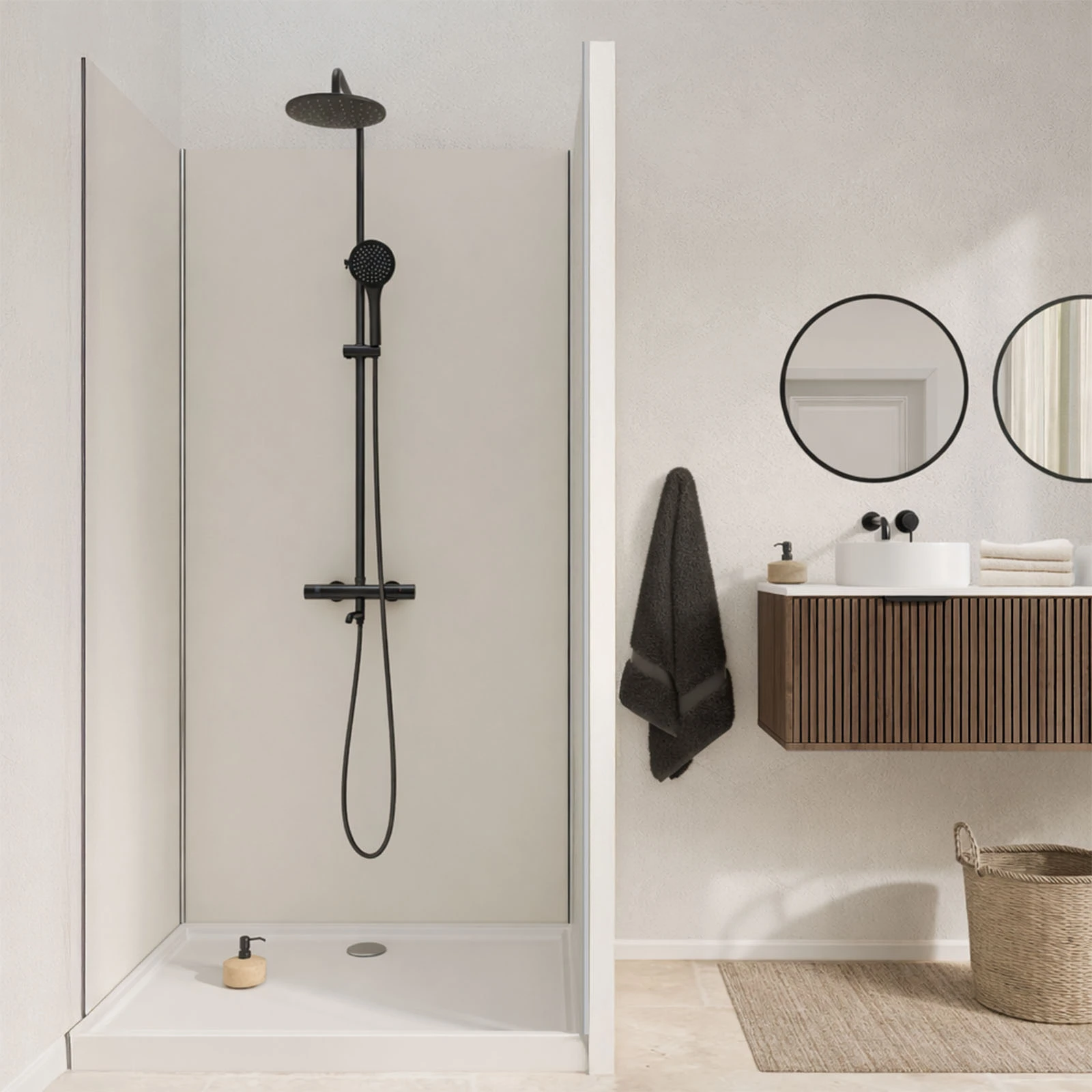 Pack 3 Panneaux Muraux Aluminium Ivoire 90+120+90x210 cm avec Profilés Chrome - WALL'IT