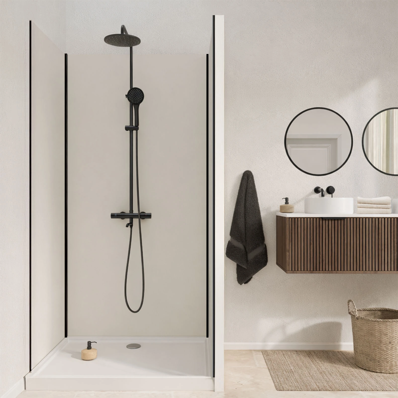 Pack de 3 Panneaux Muraux Aluminium Ivoire 90+120+90x210 cm avec Profilés Noirs - WALL'IT