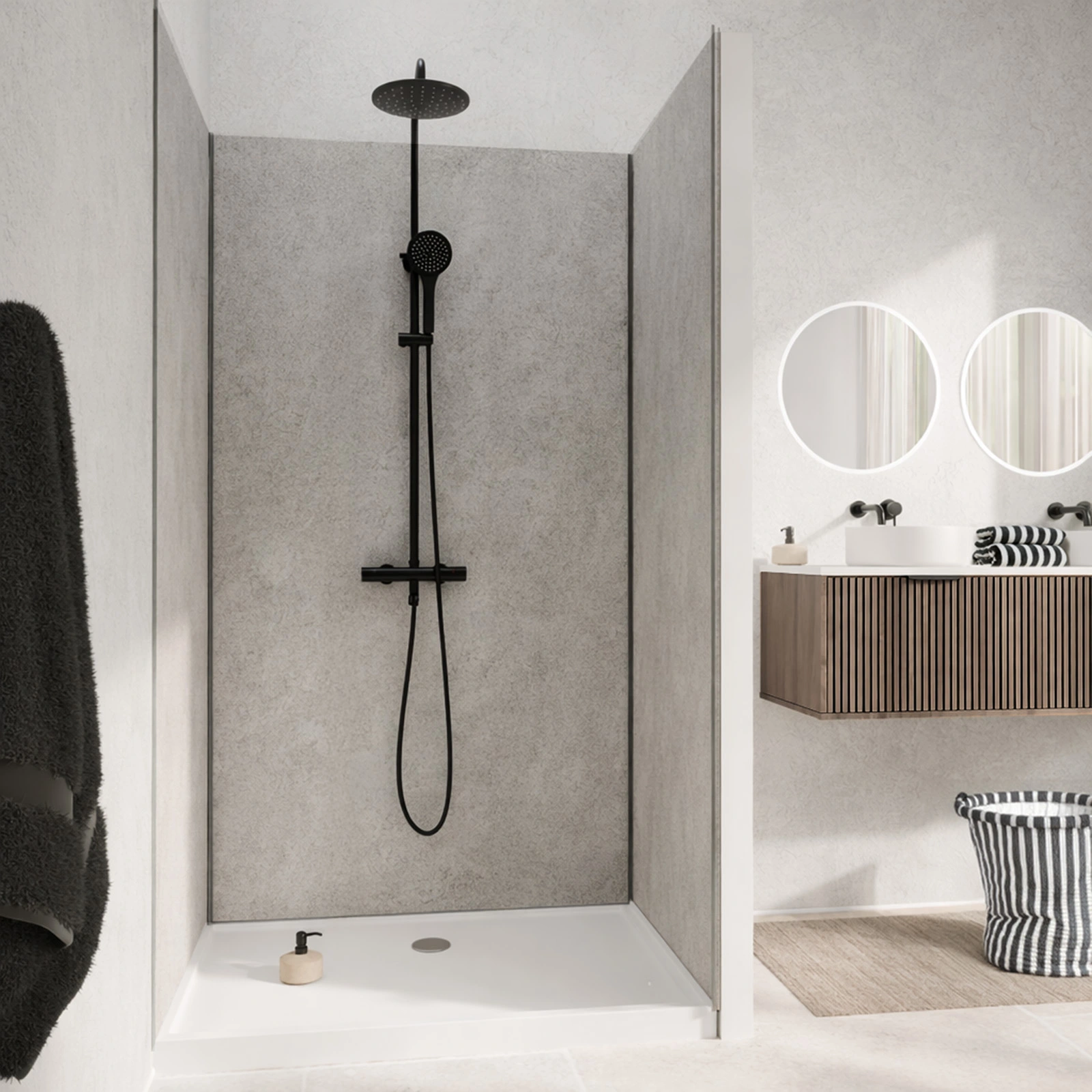 Pack 3 Panneaux Muraux Pierre Light Grey 90+120+90 x 210cm et Profilés Chrome - STONE'IT