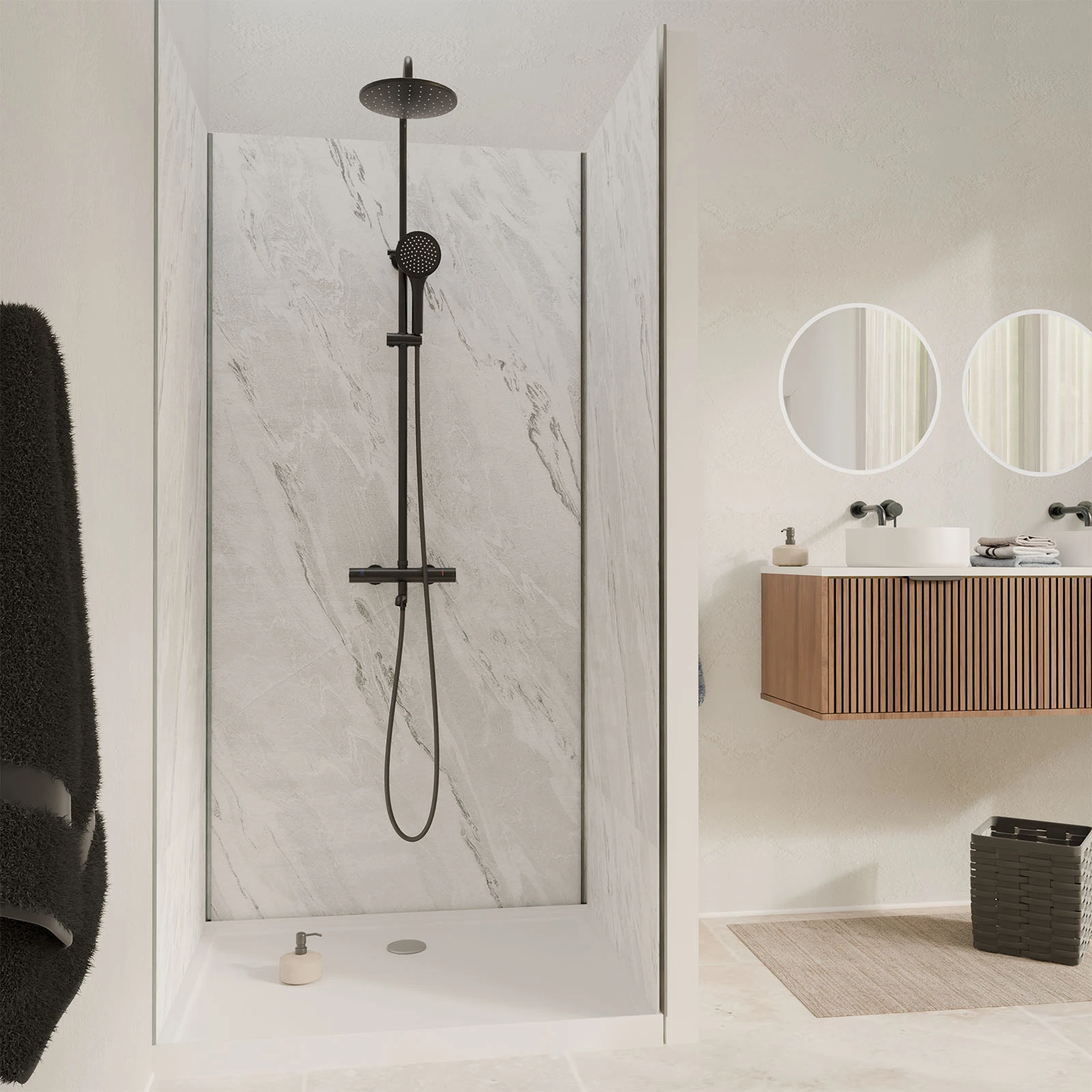 Pack 3 Panneaux Muraux Pierre Artic Storm 90x210cm et Profilés Chrome - STONE'IT