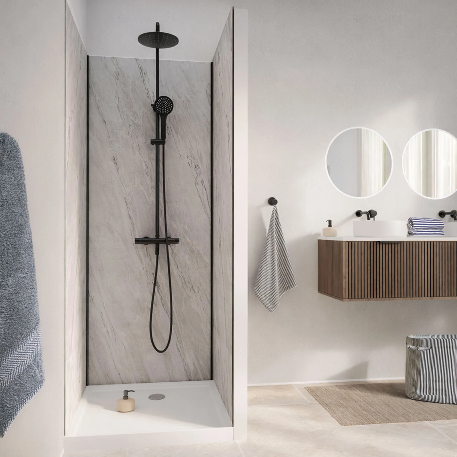 Pack 3 Panneaux Muraux Pierre Artic Storm 90x210cm et Profilés Noirs - STONE'IT