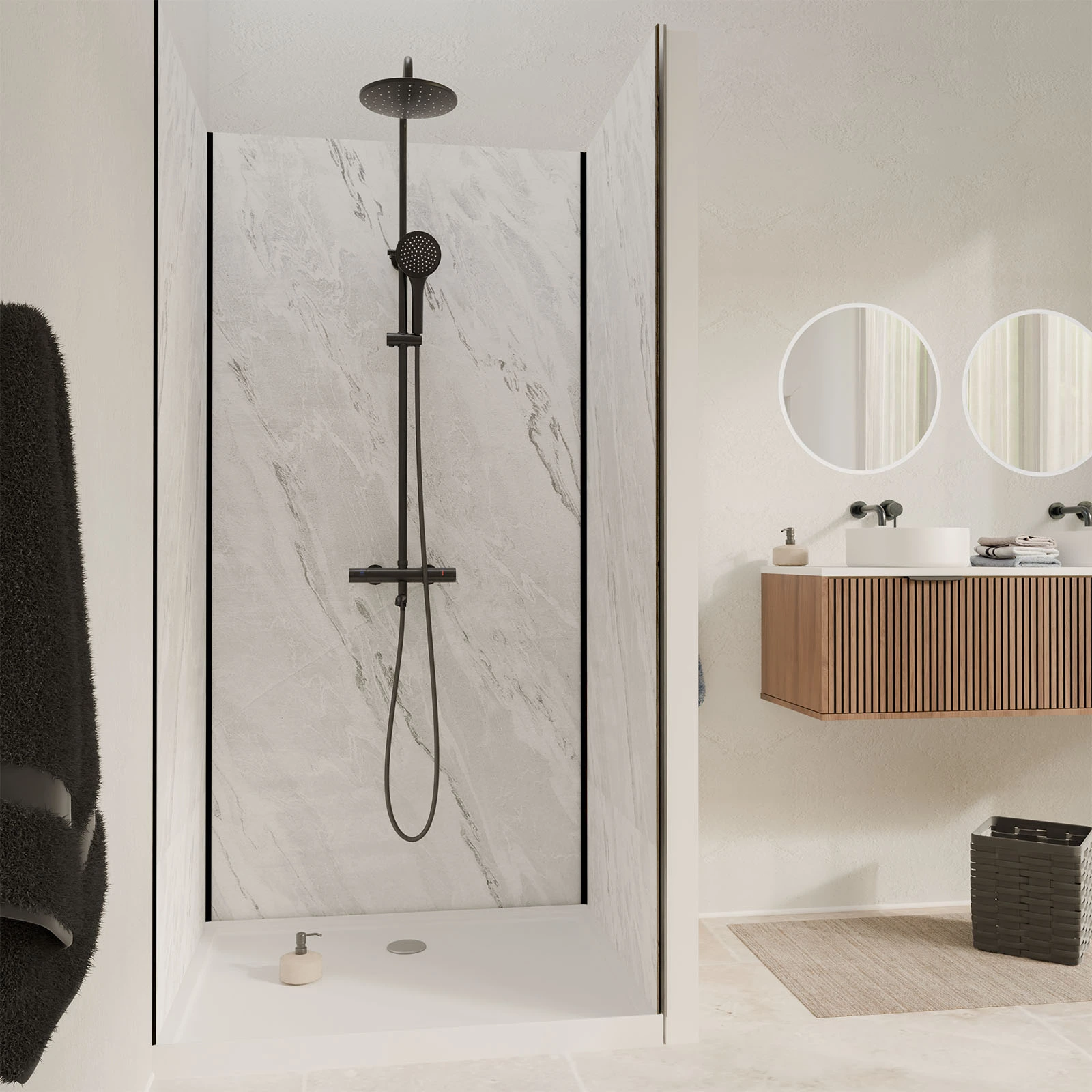 Pack 3 Panneaux Muraux Pierre Artic Storm 90+120+90 x 210cm et Profilés Noirs - STONE'IT