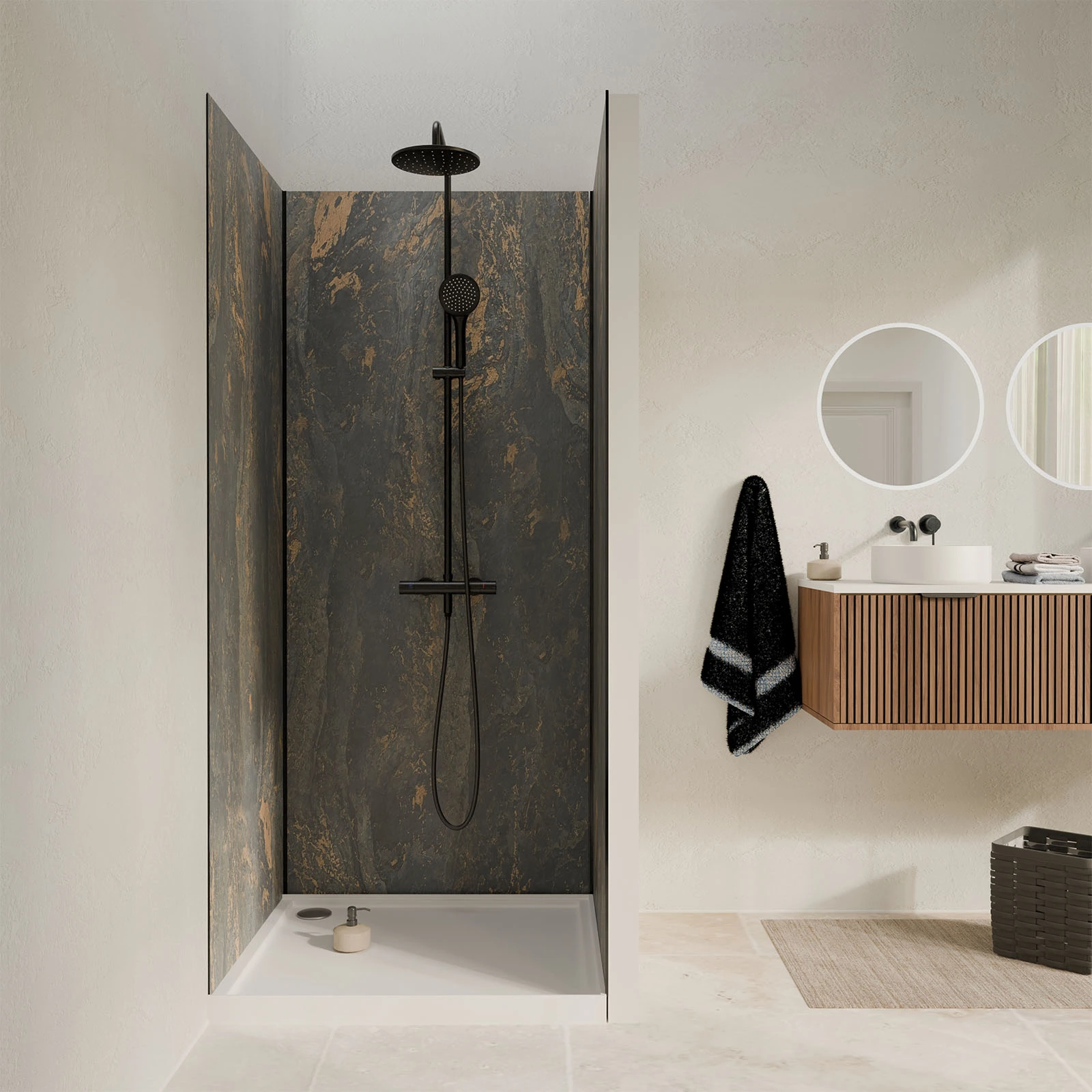 Pack 3 Panneaux Muraux Pierre Venus 90x210cm et Profilés Noirs - STONE'IT