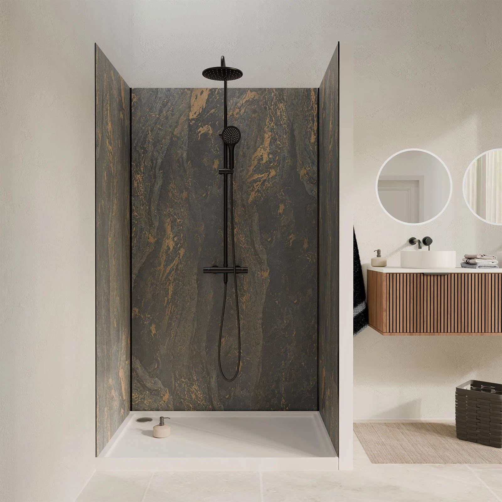 Pack 3 Panneaux Muraux Pierre Venus 90+120+90 x 210cm et Profilés Noirs - STONE'IT