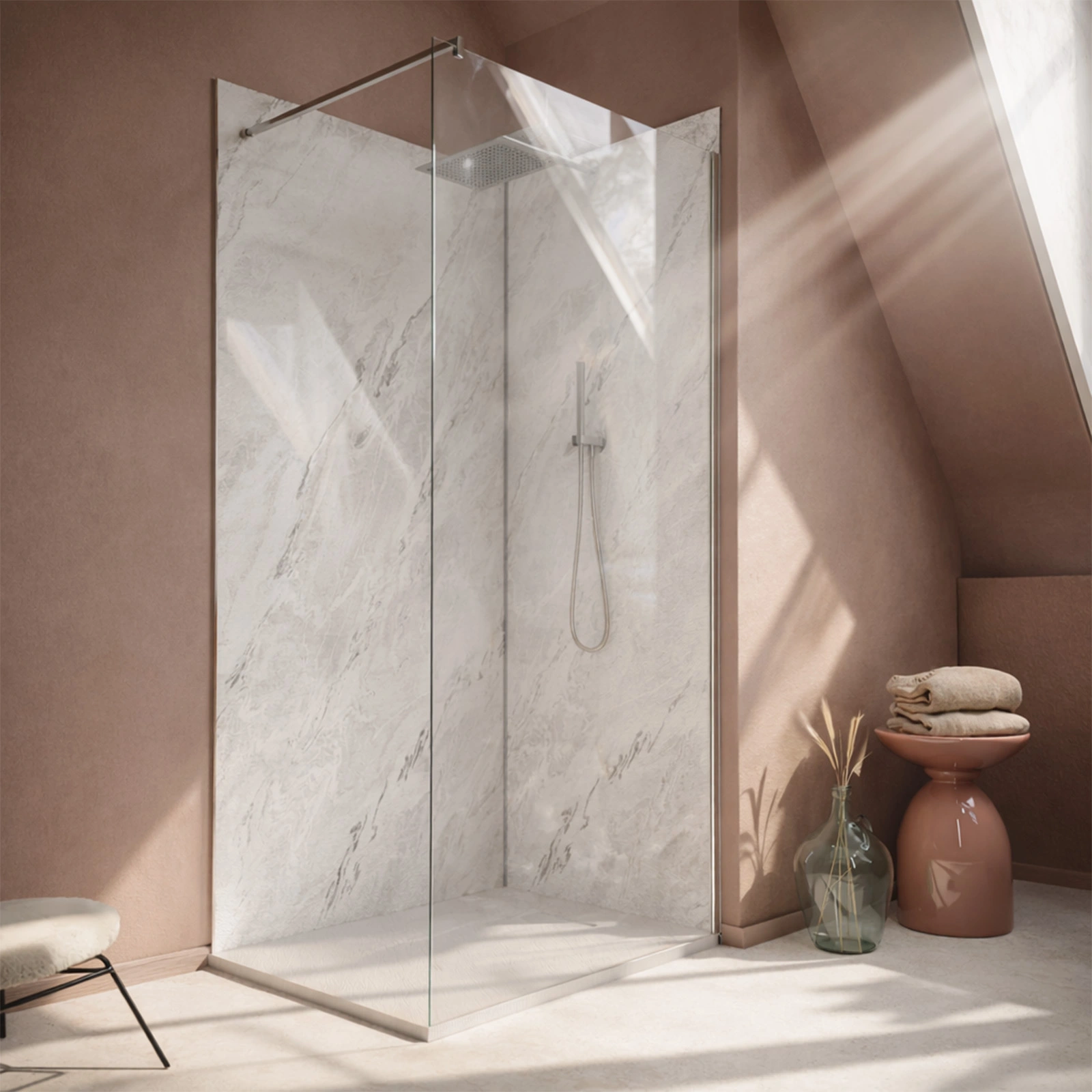 Pack 2 Panneaux Muraux Pierre Artic Storm 80+100x210 + Profilés Chrome - STONE'IT