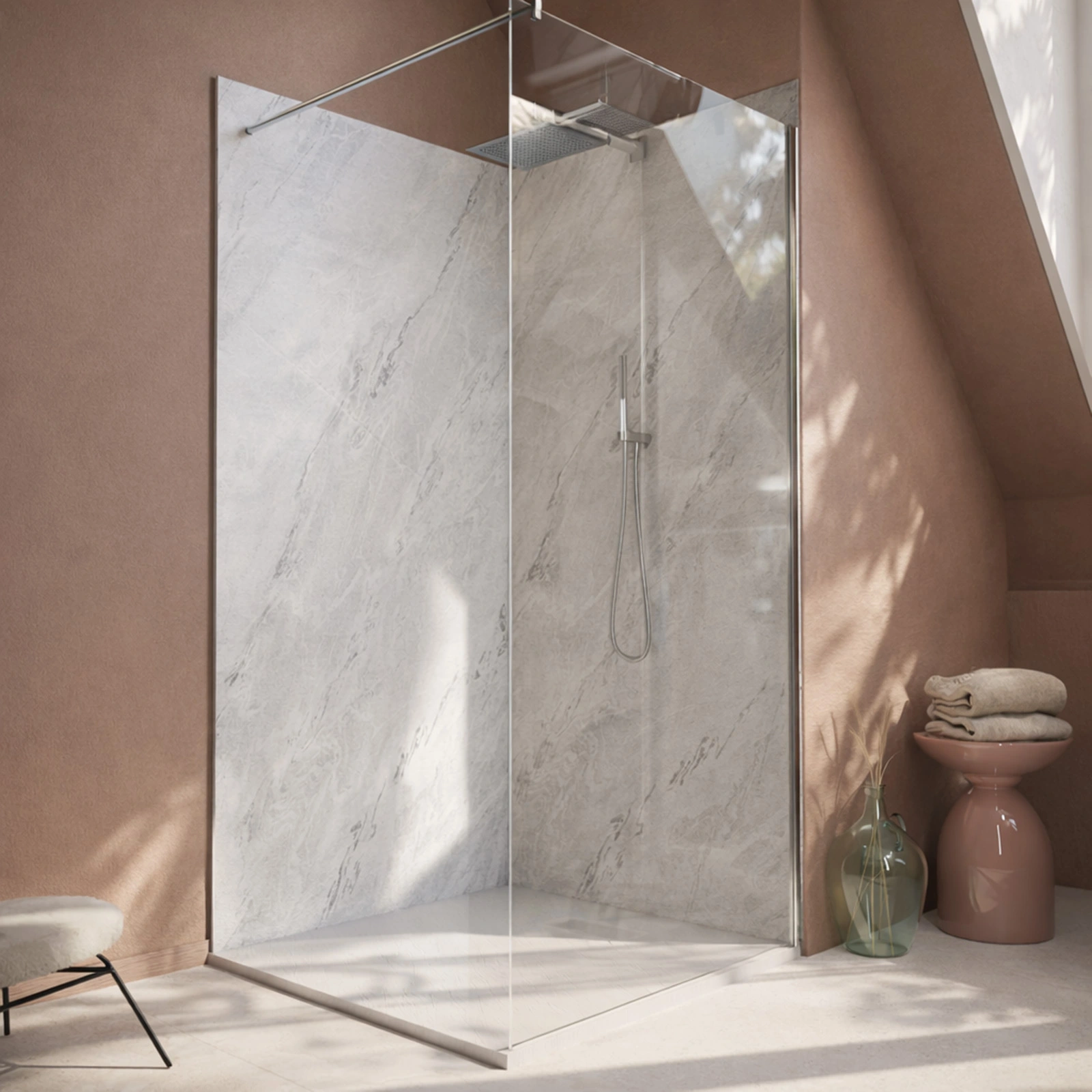 Pack 2 Panneaux Muraux Pierre Artic Storm 100+120x210 + Profilés Chrome - STONE'IT