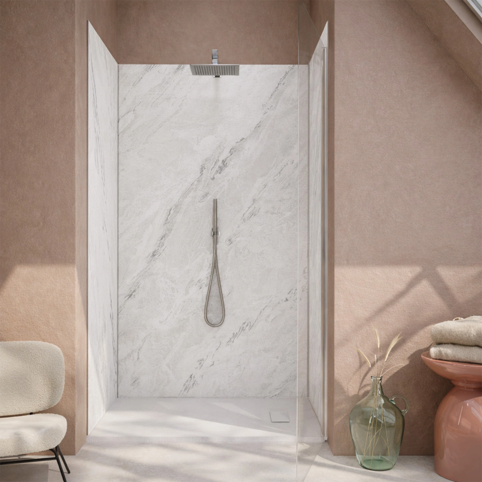 Pack 3 Panneaux Muraux Pierre Artic Storm 80(x2)+120x210cm + Profilés Chrome - STONE'IT