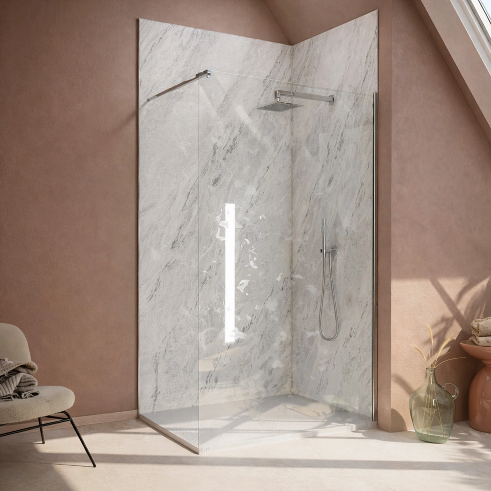 Pack 2 Panneaux Muraux Pierre Artic Storm 90+120x250 + Profilés Chrome - STONE'IT