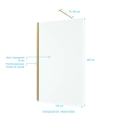 	Paroi de Douche 120x200cm Verre 8mm - Profilé + Barre extensible Finition Or Brossé - FREEDOM 2 GOLD