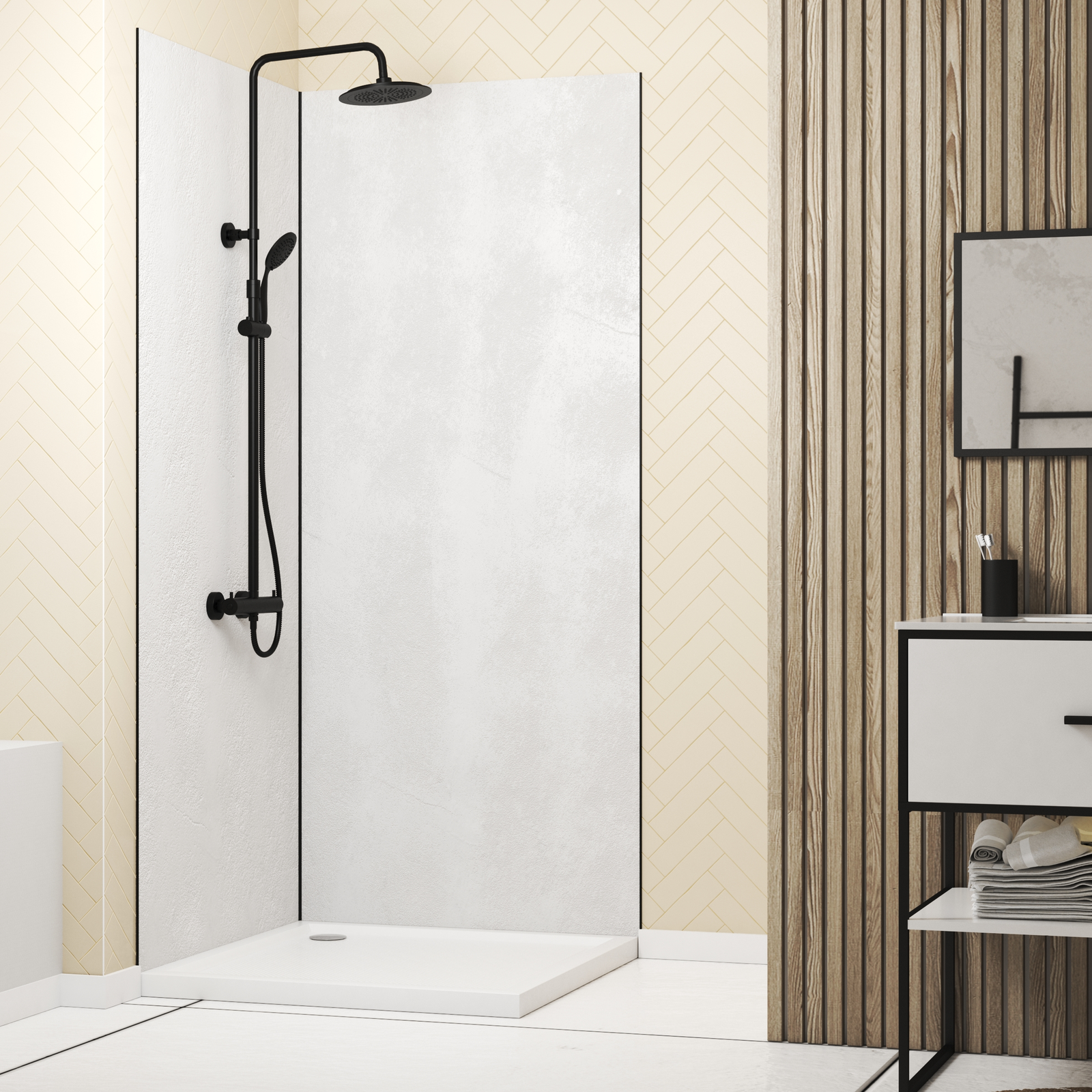 2 Panneaux Muraux Pierre 90x210cm 'Snow Pearl' + Profilés d'Angle et de Finition Noirs - STONE'IT 2 Panneaux Muraux Pierre 90x210cm 'Snow Pearl' + Profilés d'Angle et de Finition Noirs - STONE'IT