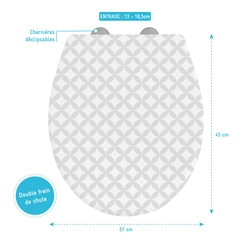 Abattant de toilette universel - Double frein de chute - PP - déclipsable 