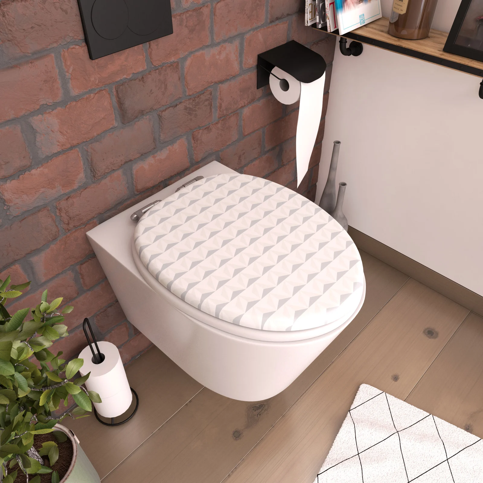 Abattant pour WC à motif - en MDF et charnières en métal double frein de chute - PYRAMID Abattant pour WC à motif - en MDF et charnières en métal double frein de chute - PYRAMID