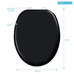 Abattant pour WC Noir - en MDF et charnières en métal réglable - SIMPLE DARK