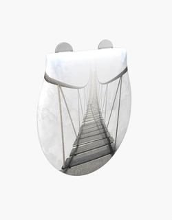 Abattant Thermodur motif 'PONT SUSPENDU' Gris et Blanc - Double frein et Charnières Déclipsables